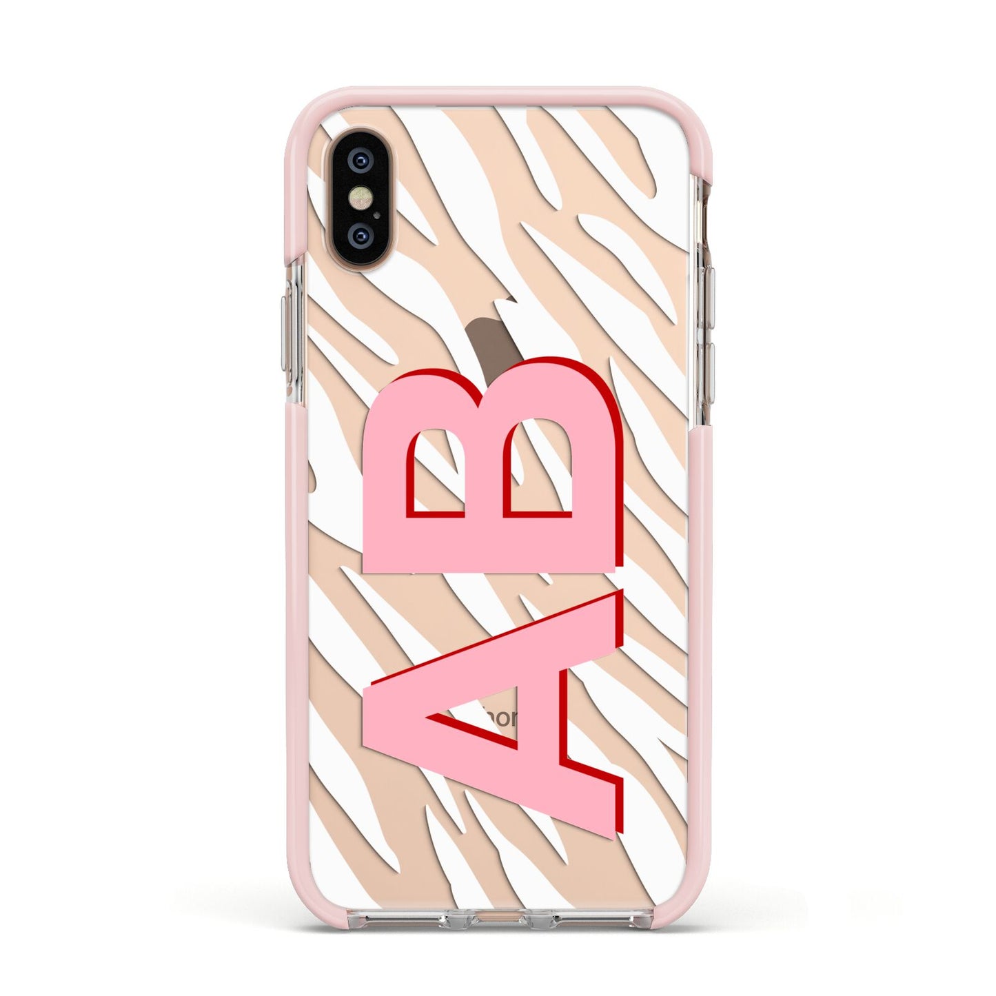 Zebra Initials Apple iPhone Xs Impact Case Pink Edge on Gold Phone