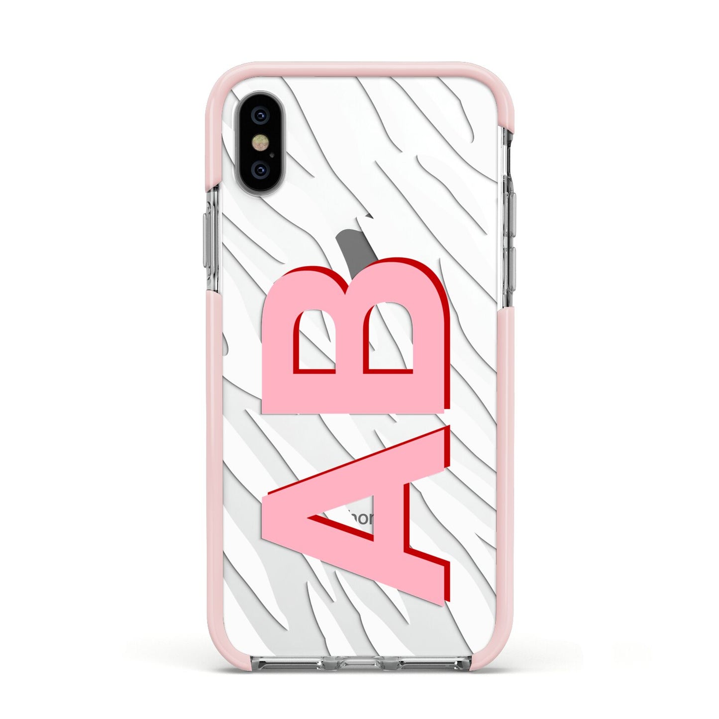 Zebra Initials Apple iPhone Xs Impact Case Pink Edge on Silver Phone