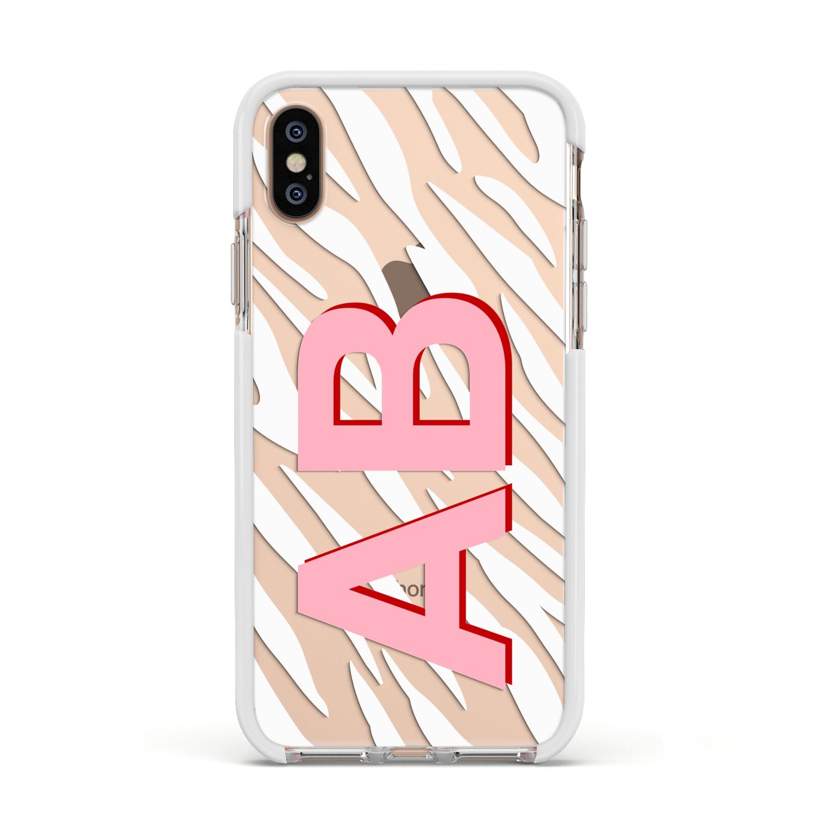 Zebra Initials Apple iPhone Xs Impact Case White Edge on Gold Phone