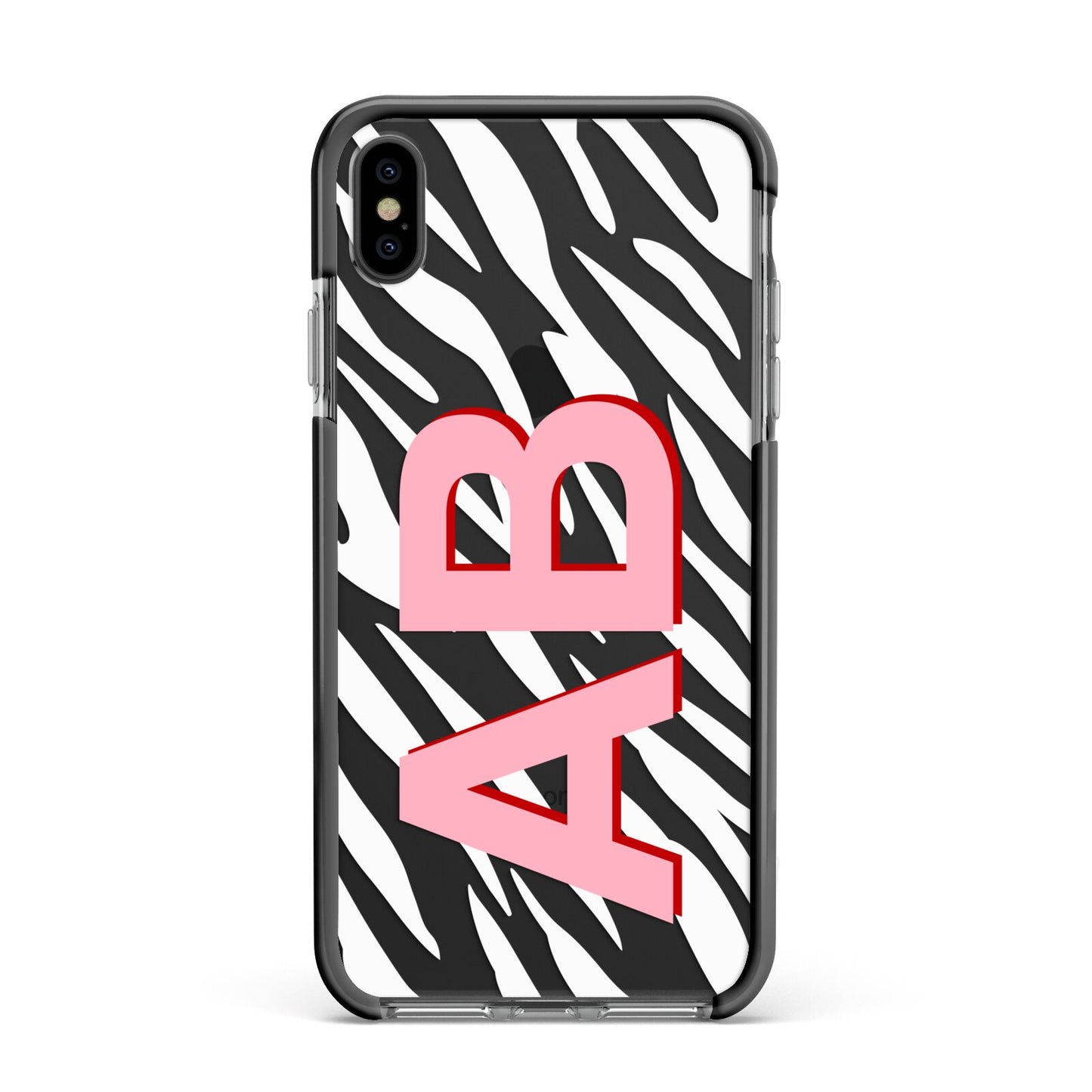 Zebra Initials Apple iPhone Xs Max Impact Case Black Edge on Black Phone