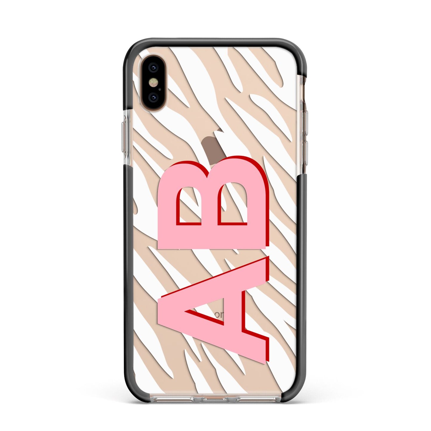 Zebra Initials Apple iPhone Xs Max Impact Case Black Edge on Gold Phone