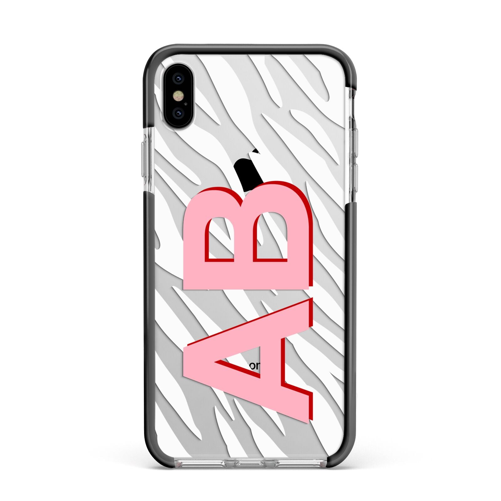 Zebra Initials Apple iPhone Xs Max Impact Case Black Edge on Silver Phone