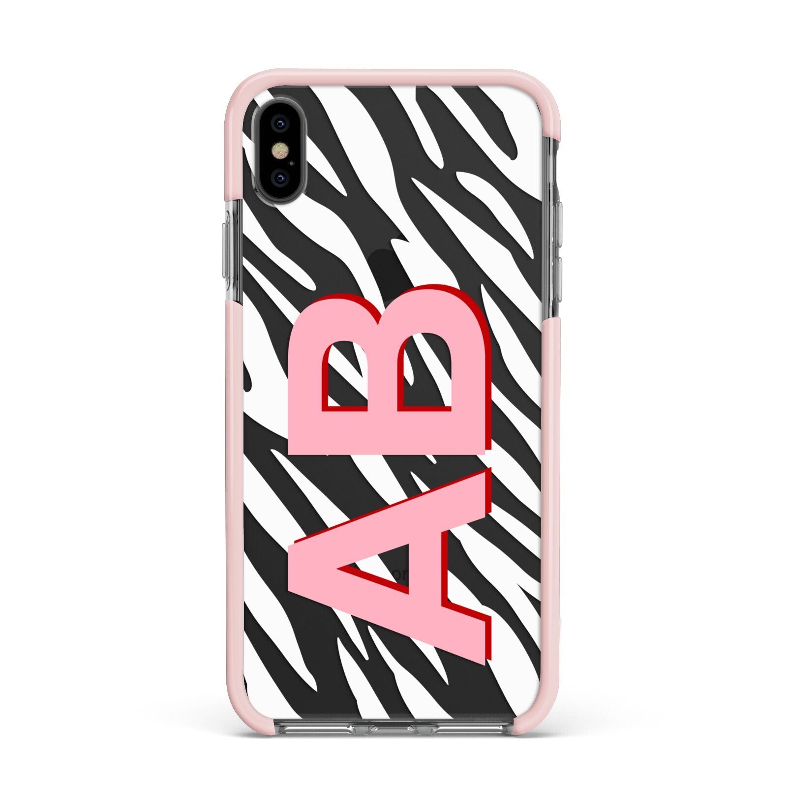 Zebra Initials Apple iPhone Xs Max Impact Case Pink Edge on Black Phone