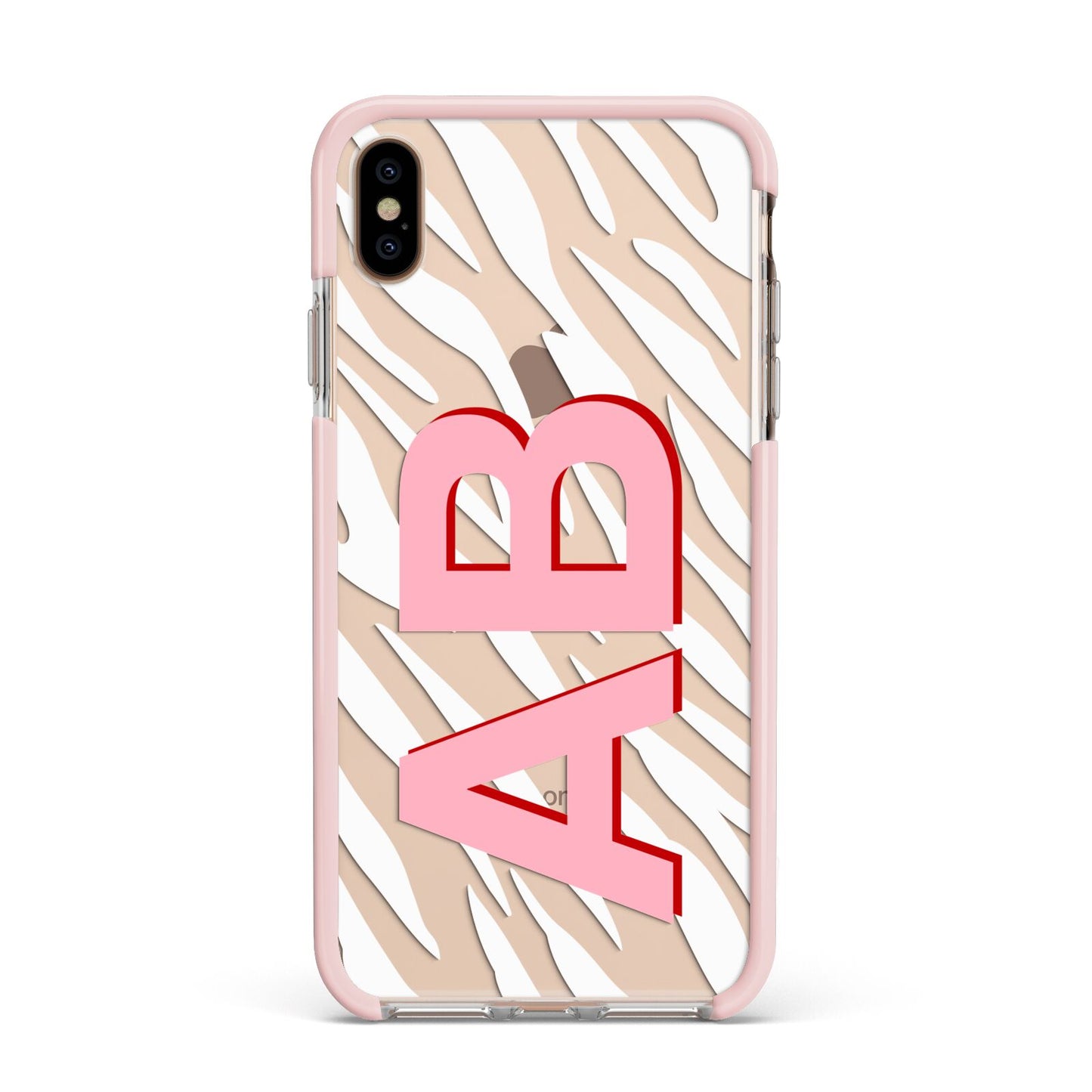 Zebra Initials Apple iPhone Xs Max Impact Case Pink Edge on Gold Phone