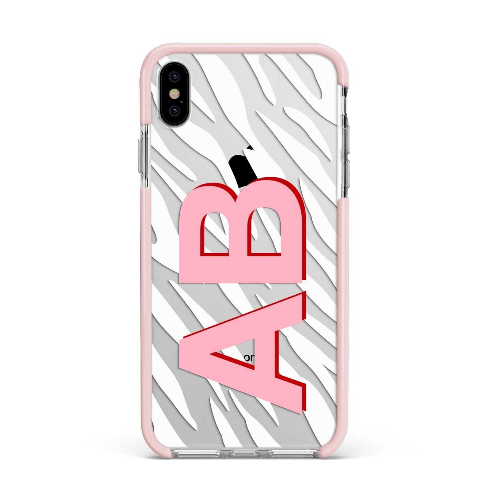 Zebra Initials Apple iPhone Xs Max Impact Case Pink Edge on Silver Phone