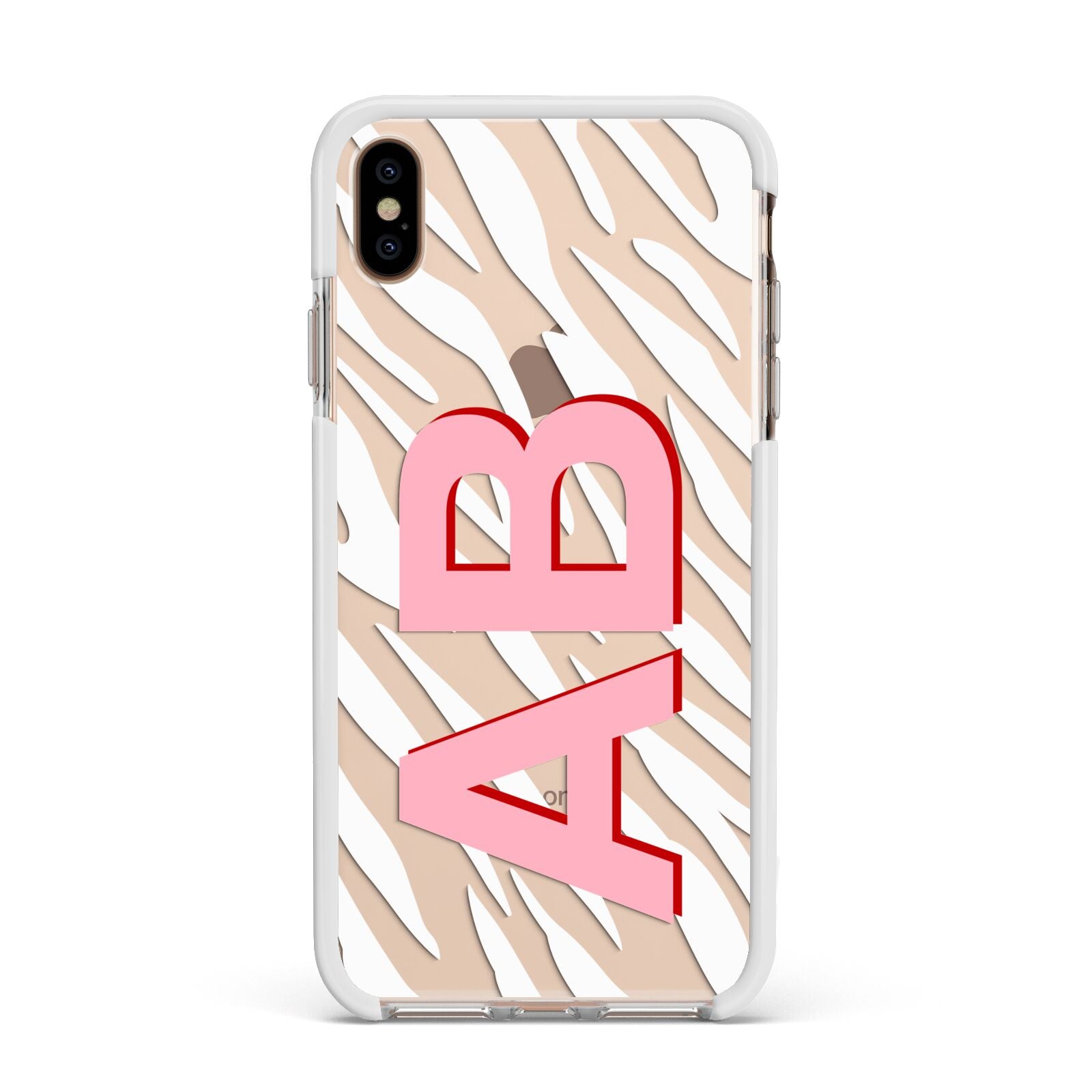 Zebra Initials Apple iPhone Xs Max Impact Case White Edge on Gold Phone