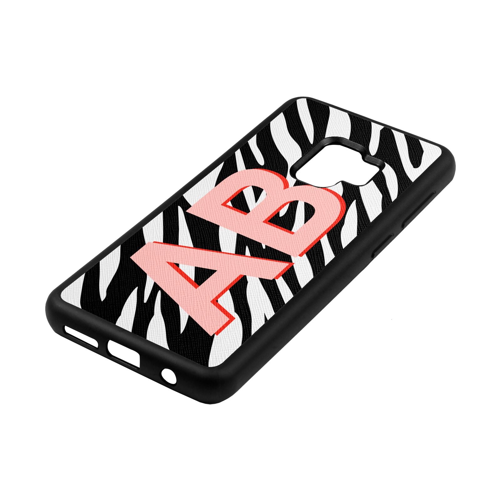 Zebra Initials Black Saffiano Leather Samsung S9 Case Side Angle