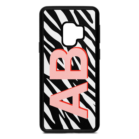 Zebra Initials Black Saffiano Leather Samsung S9 Case