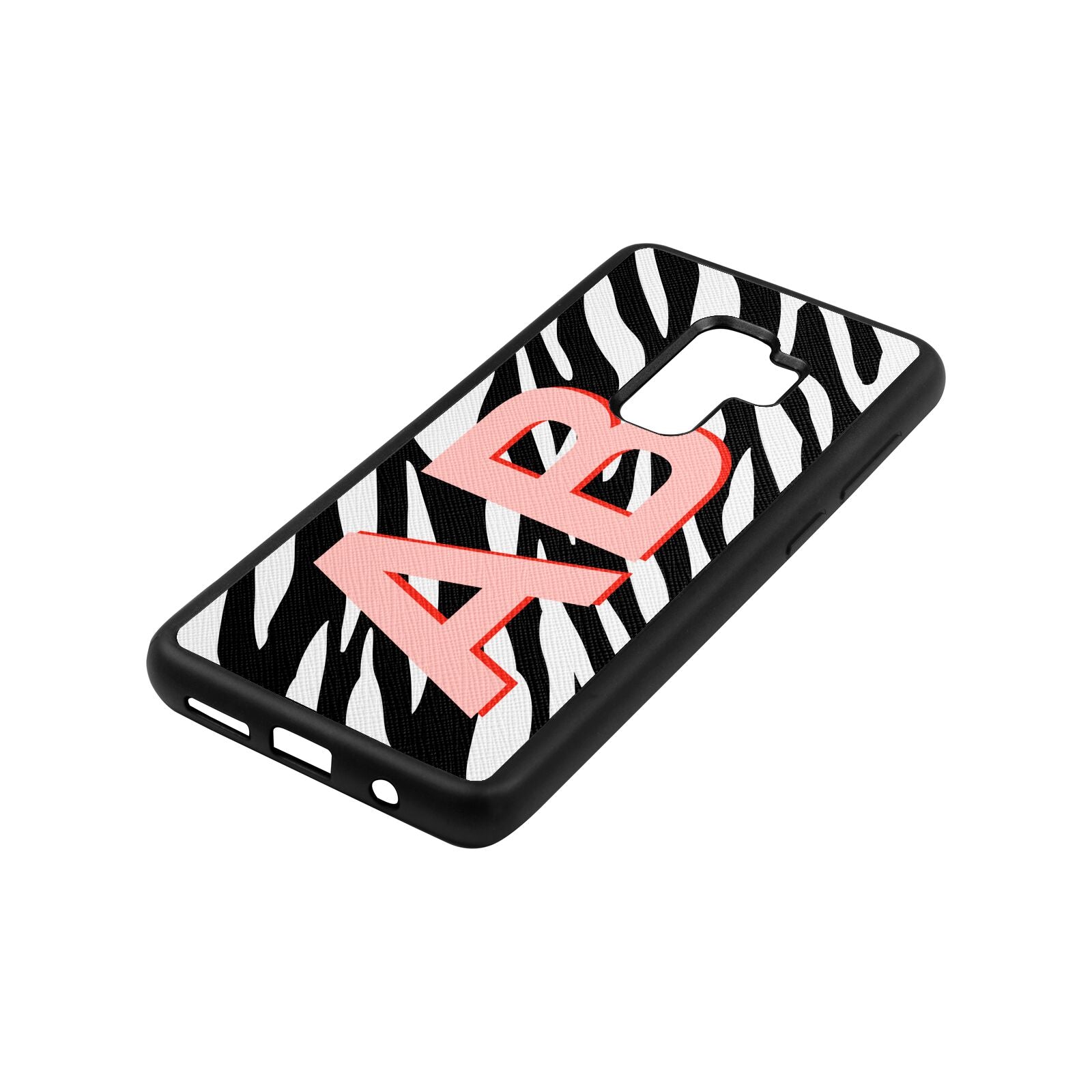 Zebra Initials Black Saffiano Leather Samsung S9 Plus Case Side Angle