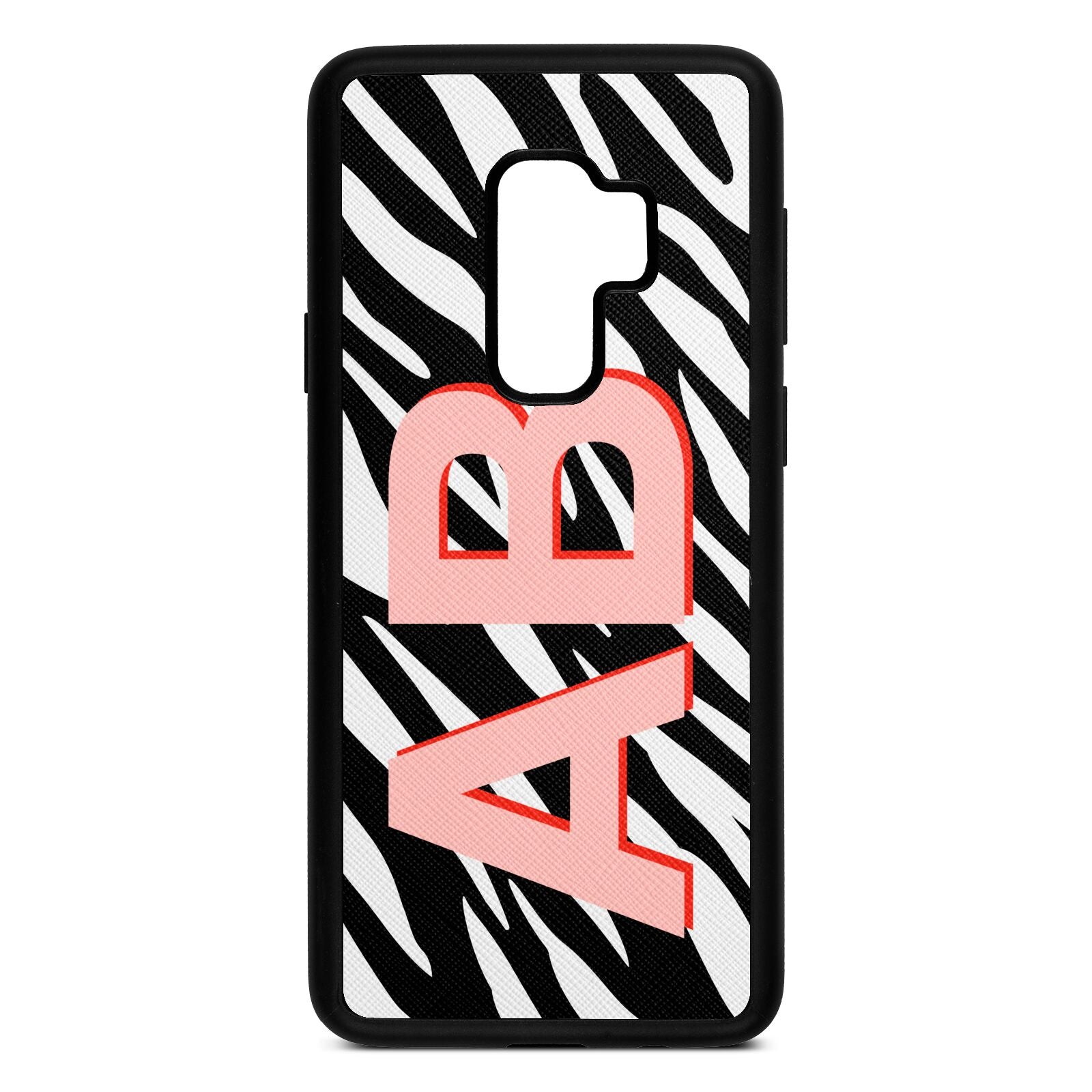 Zebra Initials Black Saffiano Leather Samsung S9 Plus Case