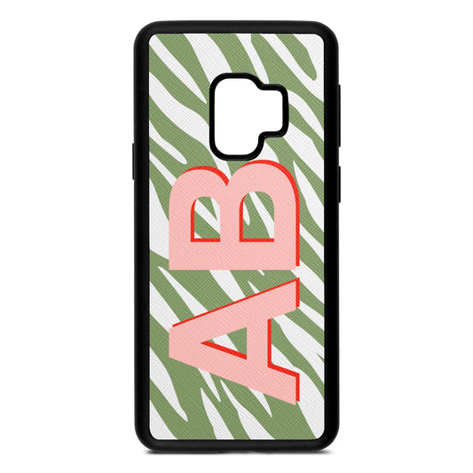 Zebra Initials Lime Saffiano Leather Samsung S9 Case