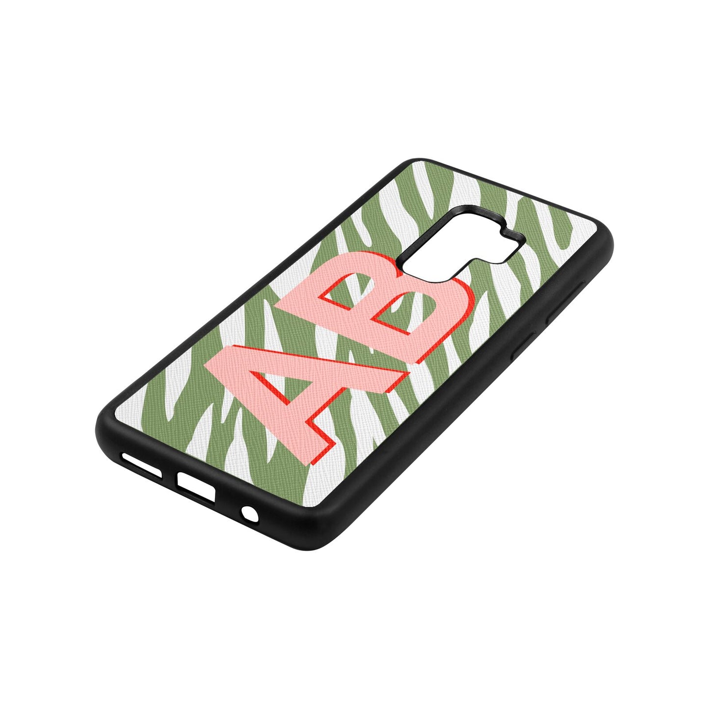 Zebra Initials Lime Saffiano Leather Samsung S9 Plus Case Side Angle