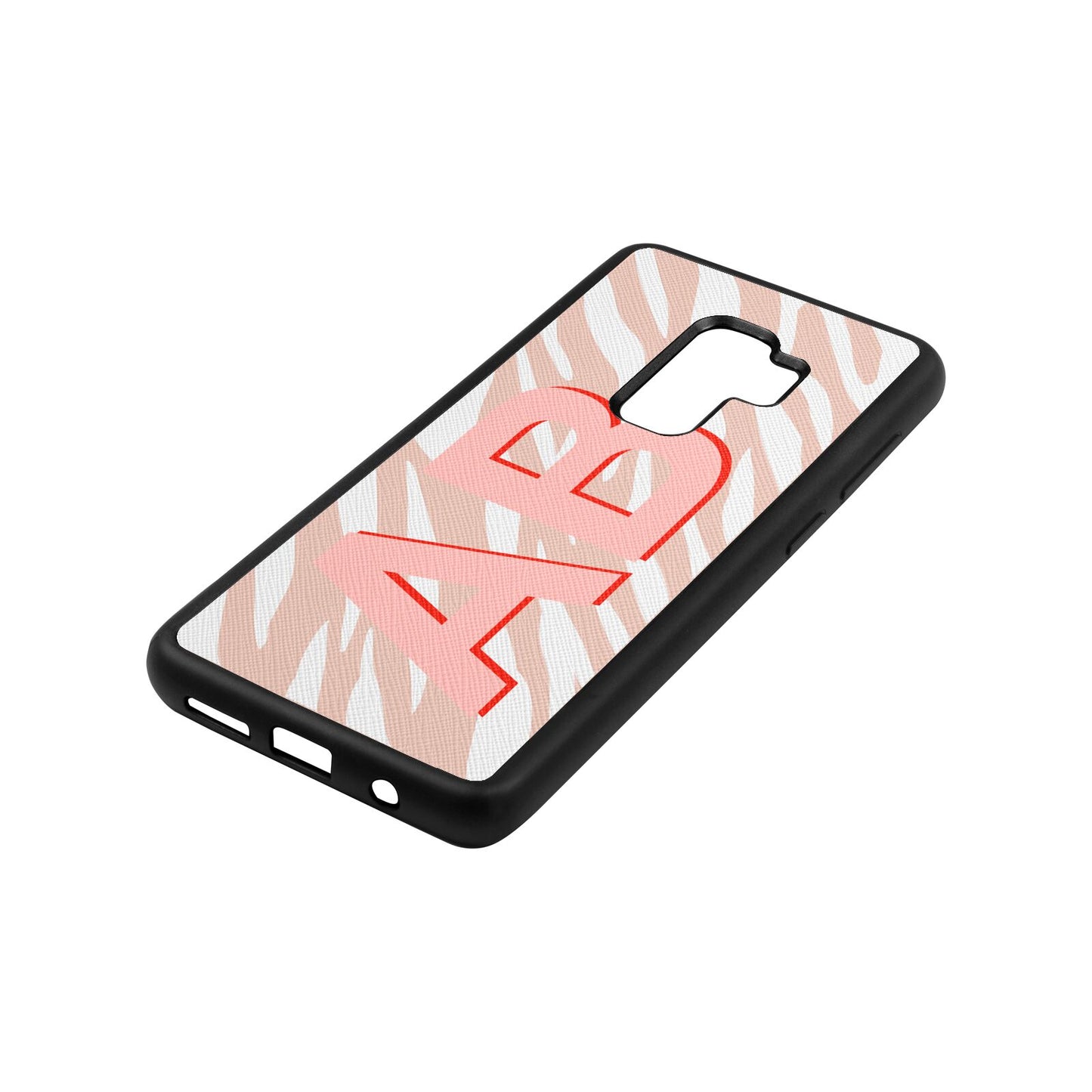 Zebra Initials Nude Saffiano Leather Samsung S9 Plus Case Side Angle