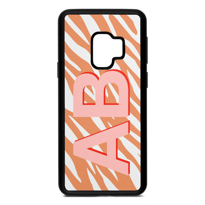 Zebra Initials Orange Saffiano Leather Samsung S9 Case410749