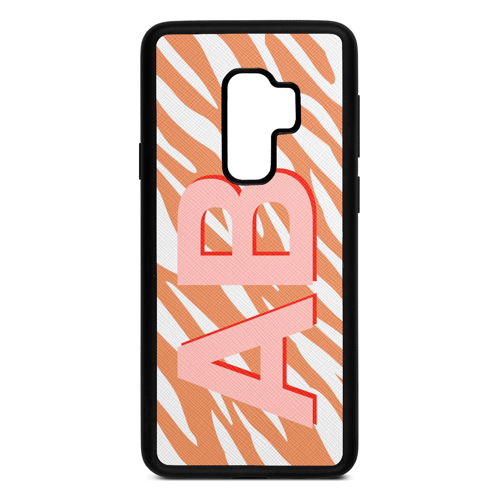 Zebra Initials Orange Saffiano Leather Samsung S9 Plus Case