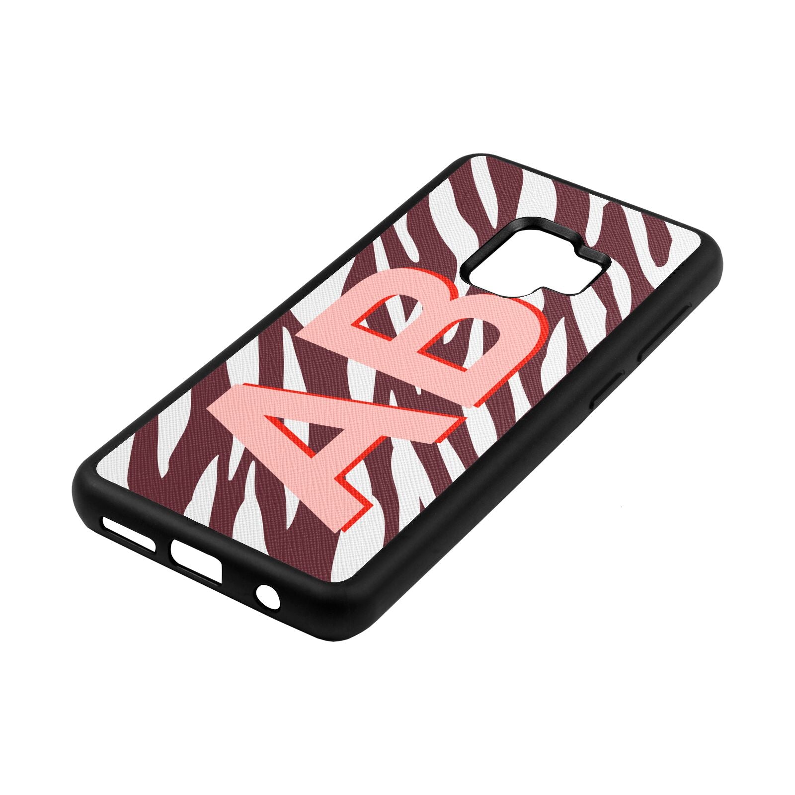 Zebra Initials Rose Brown Saffiano Leather Samsung S9 Case Side Angle