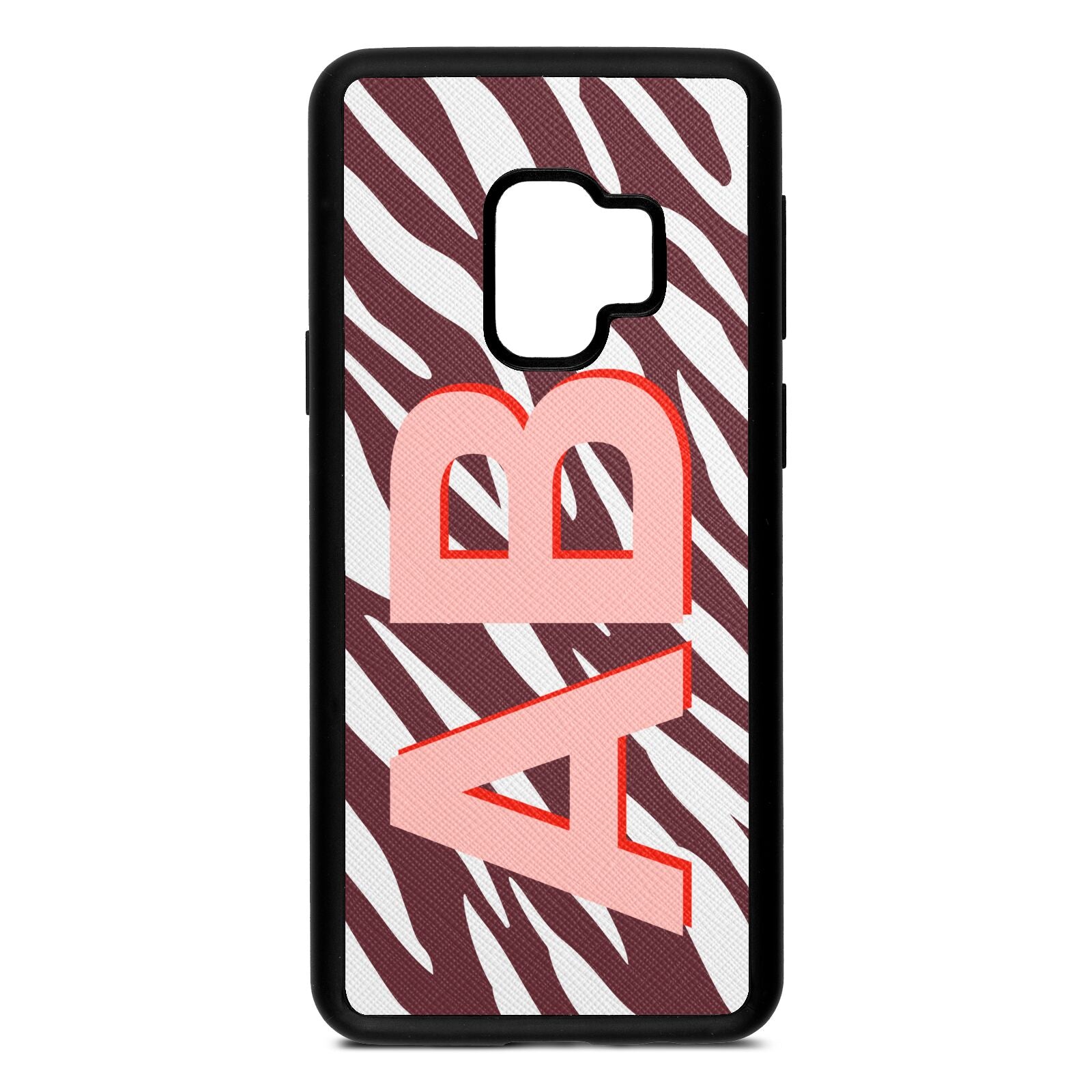 Zebra Initials Rose Brown Saffiano Leather Samsung S9 Case