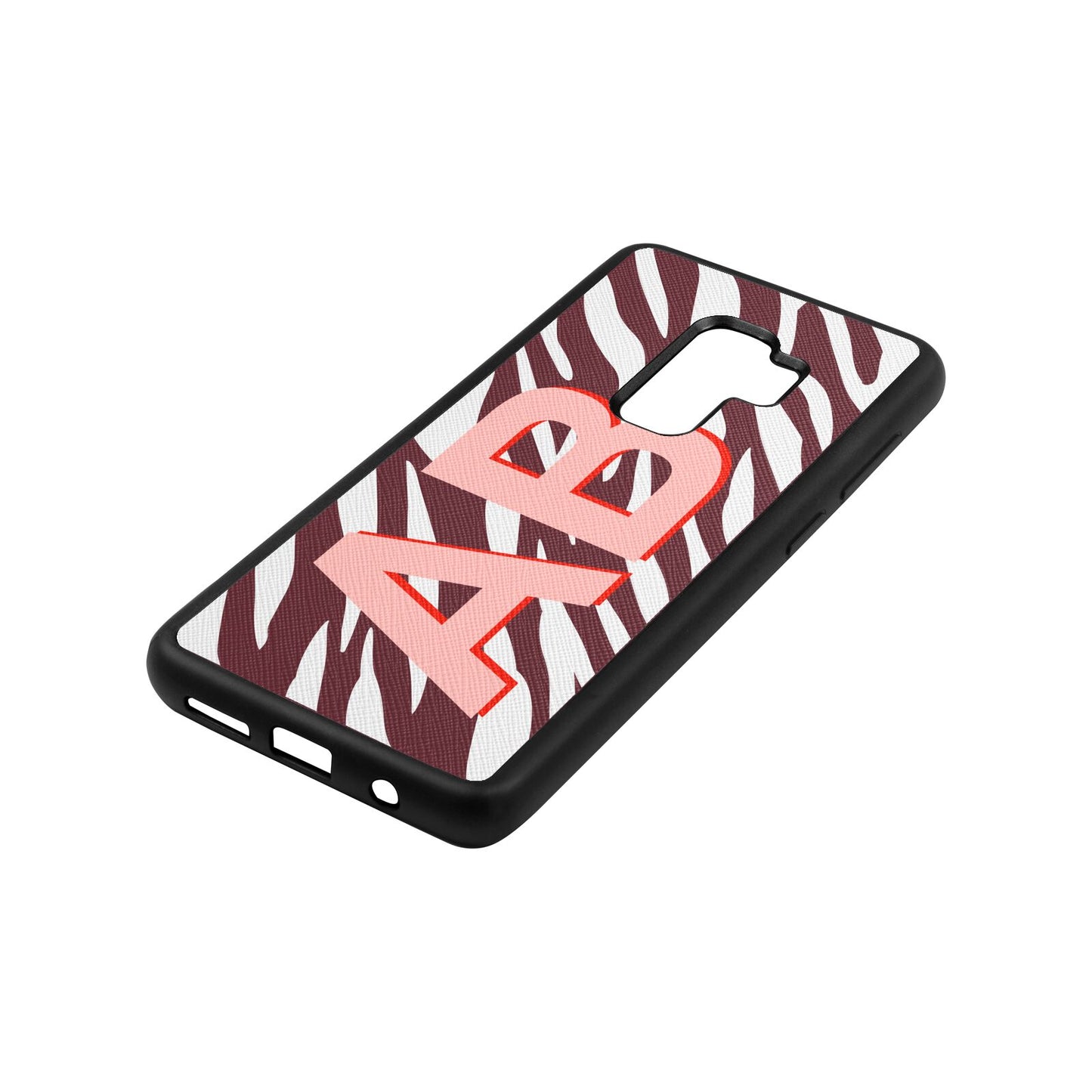 Zebra Initials Rose Brown Saffiano Leather Samsung S9 Plus Case Side Angle