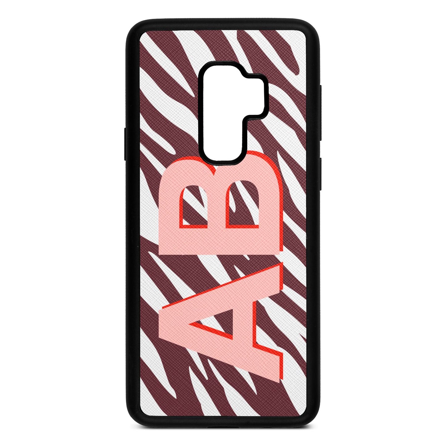 Zebra Initials Rose Brown Saffiano Leather Samsung S9 Plus Case