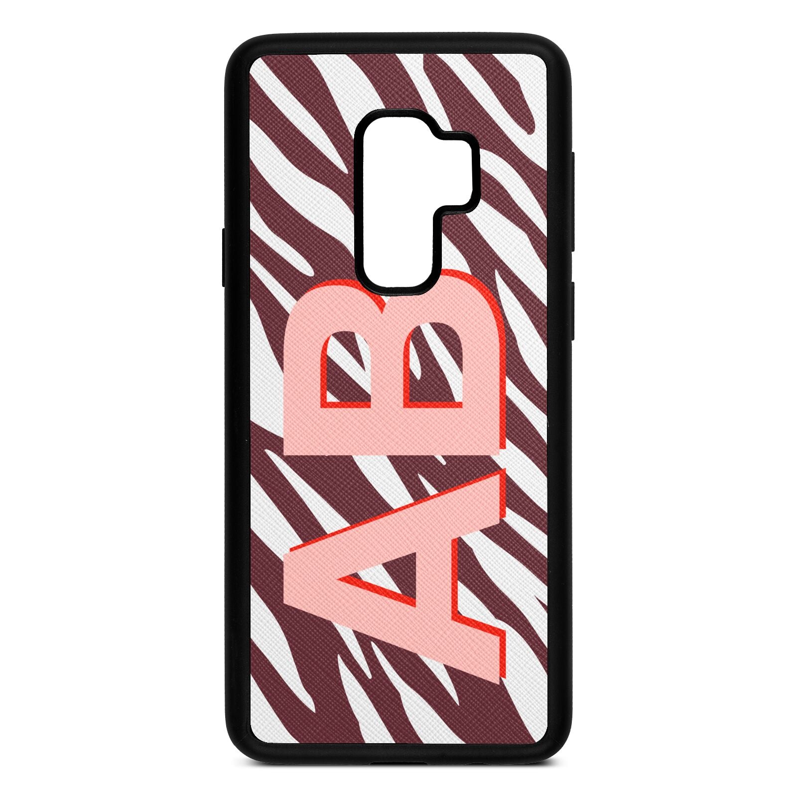 Zebra Initials Rose Brown Saffiano Leather Samsung S9 Plus Case