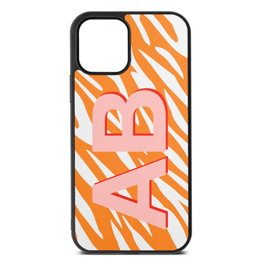 Zebra Initials Saffron Saffiano Leather iPhone 12 Case