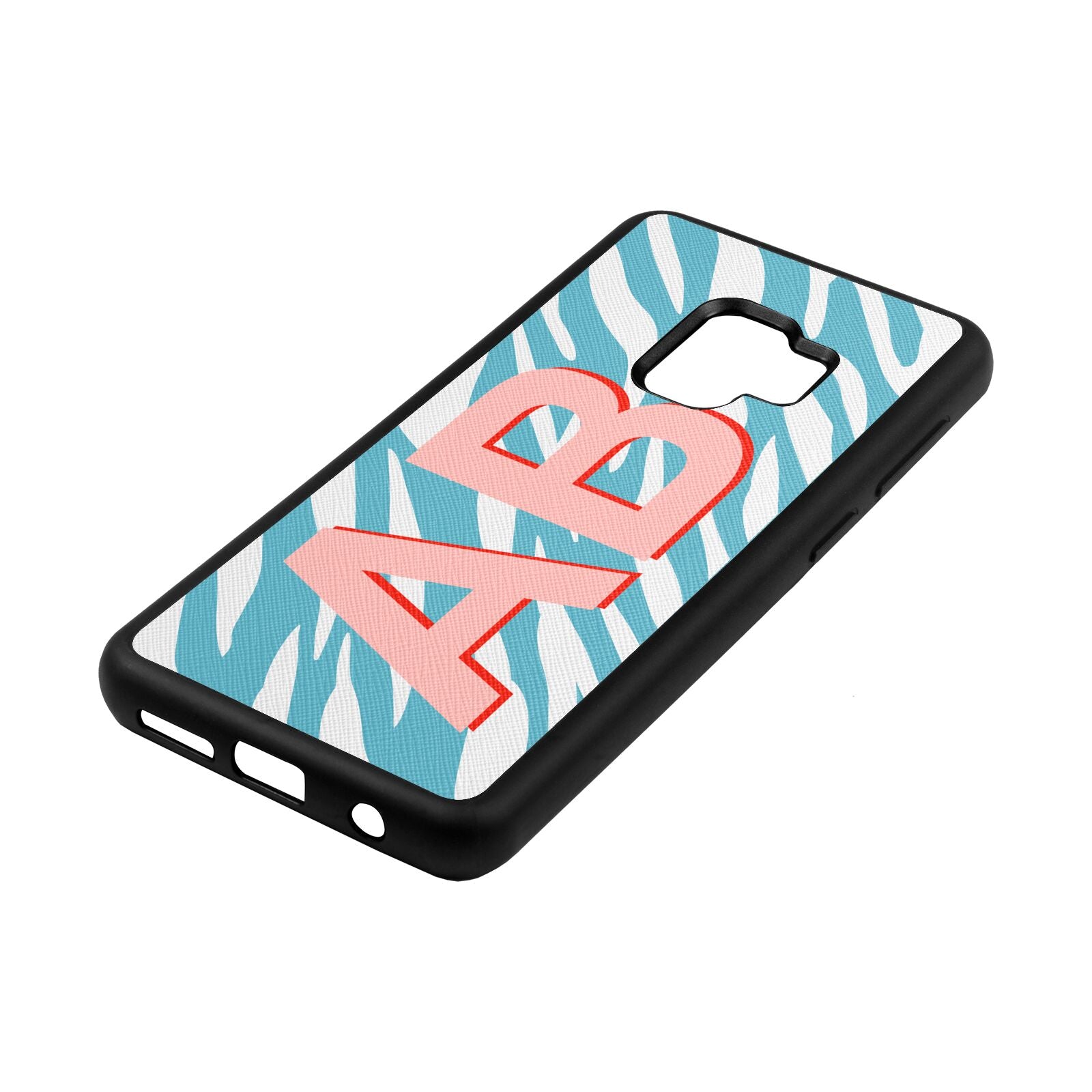 Zebra Initials Sky Saffiano Leather Samsung S9 Case Side Angle