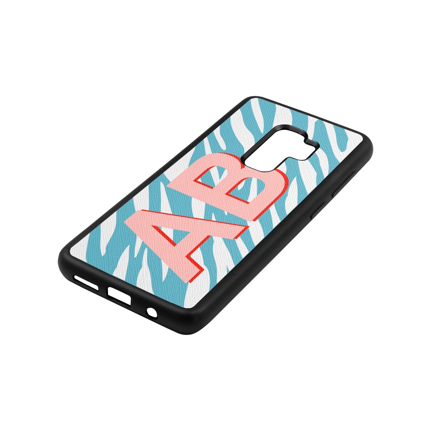 Zebra Initials Sky Saffiano Leather Samsung S9 Plus Case Side Angle