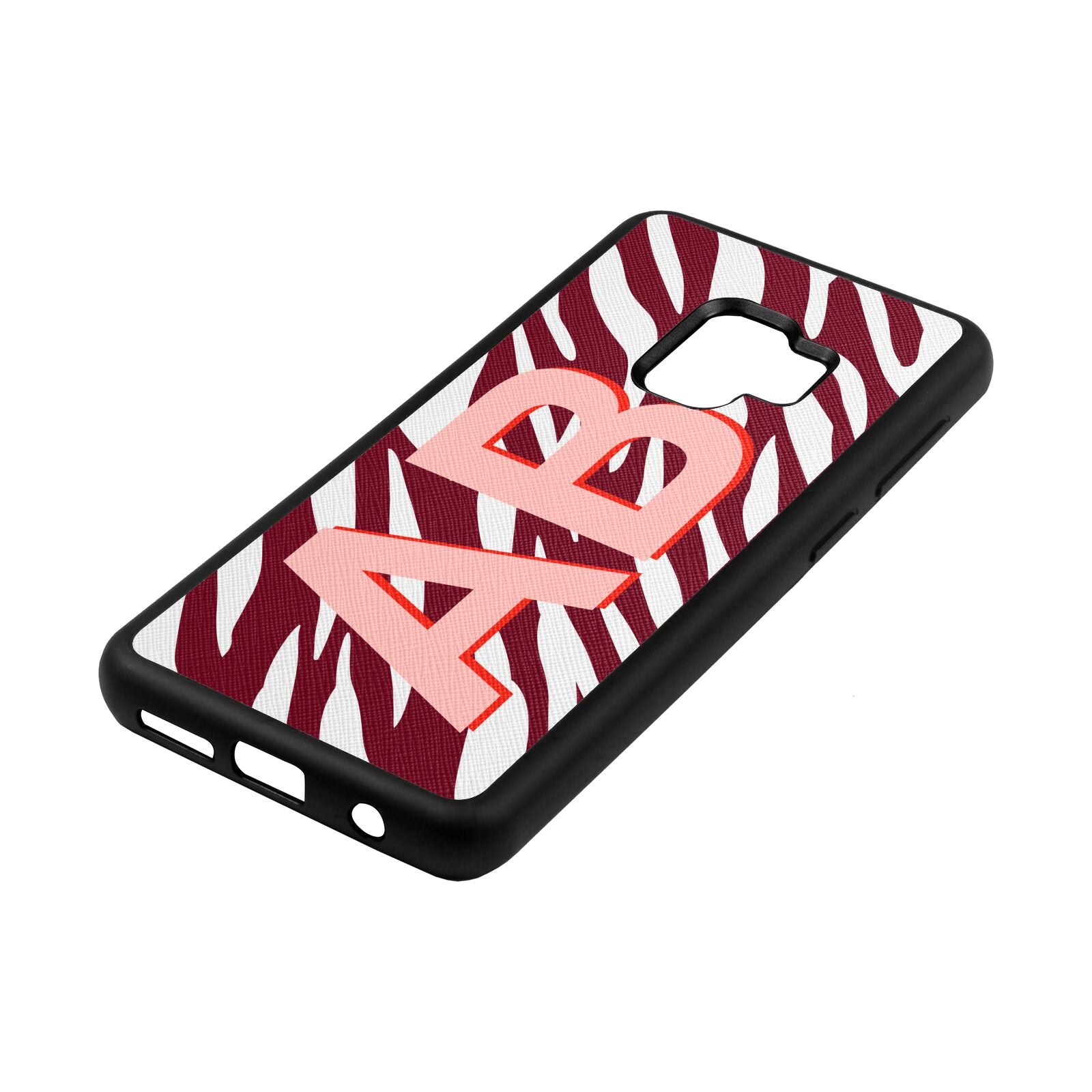 Zebra Initials Wine Red Saffiano Leather Samsung S9 Case Side Angle