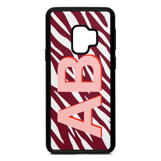 Zebra Initials Wine Red Saffiano Leather Samsung S9 Case