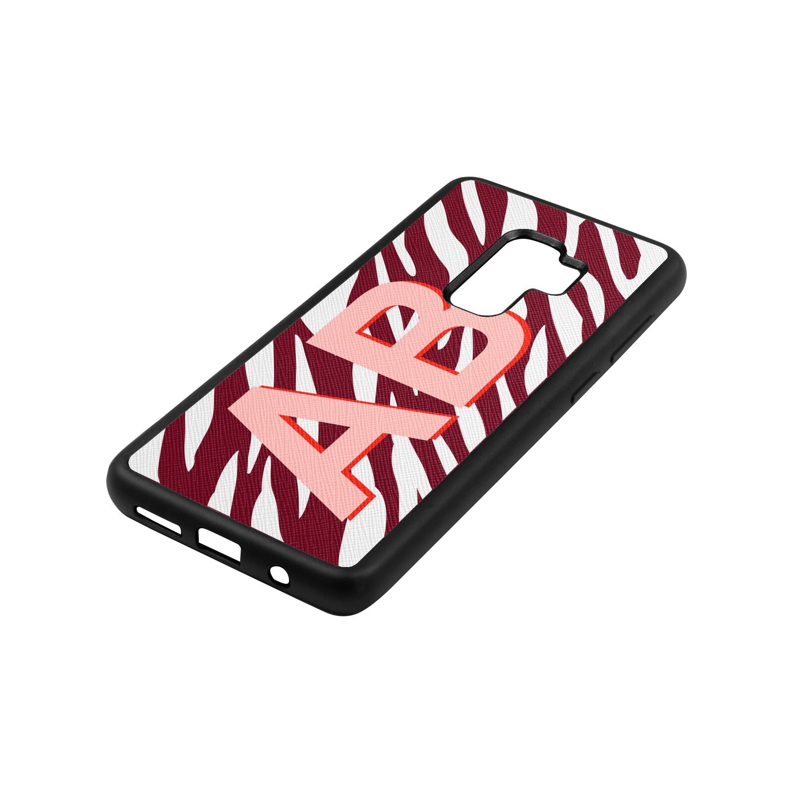 Zebra Initials Wine Red Saffiano Leather Samsung S9 Plus Case Side Angle