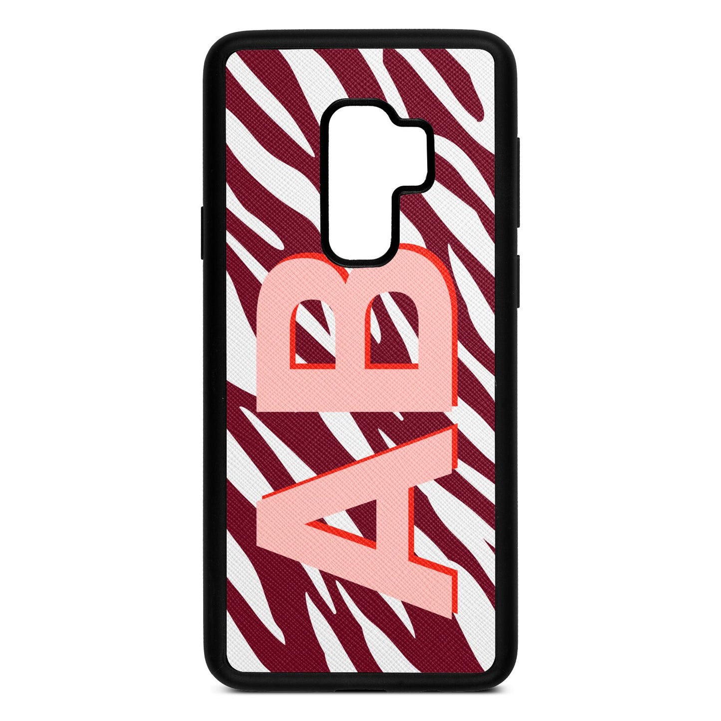 Zebra Initials Wine Red Saffiano Leather Samsung S9 Plus Case