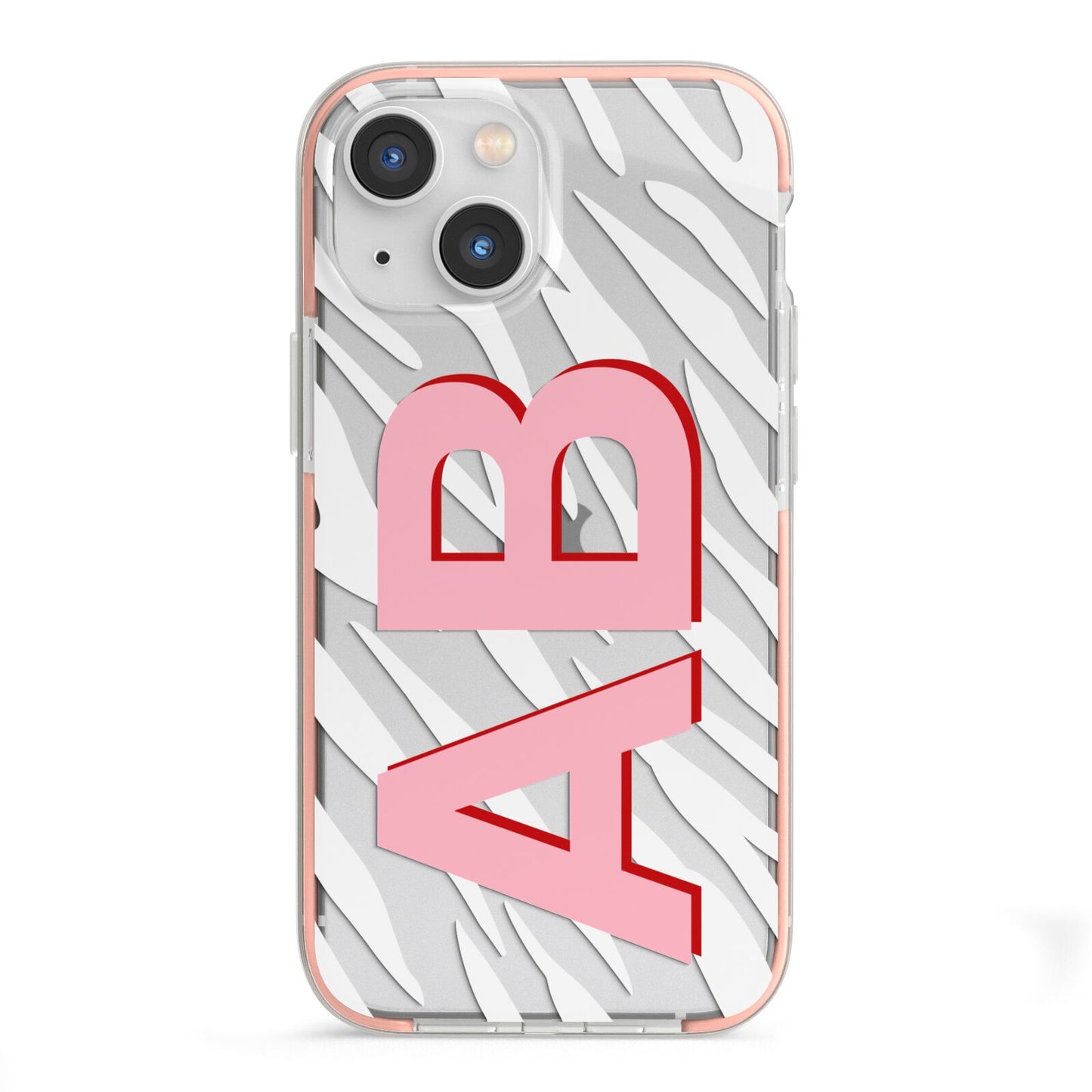 Zebra Initials iPhone 13 Mini TPU Impact Case with Pink Edges