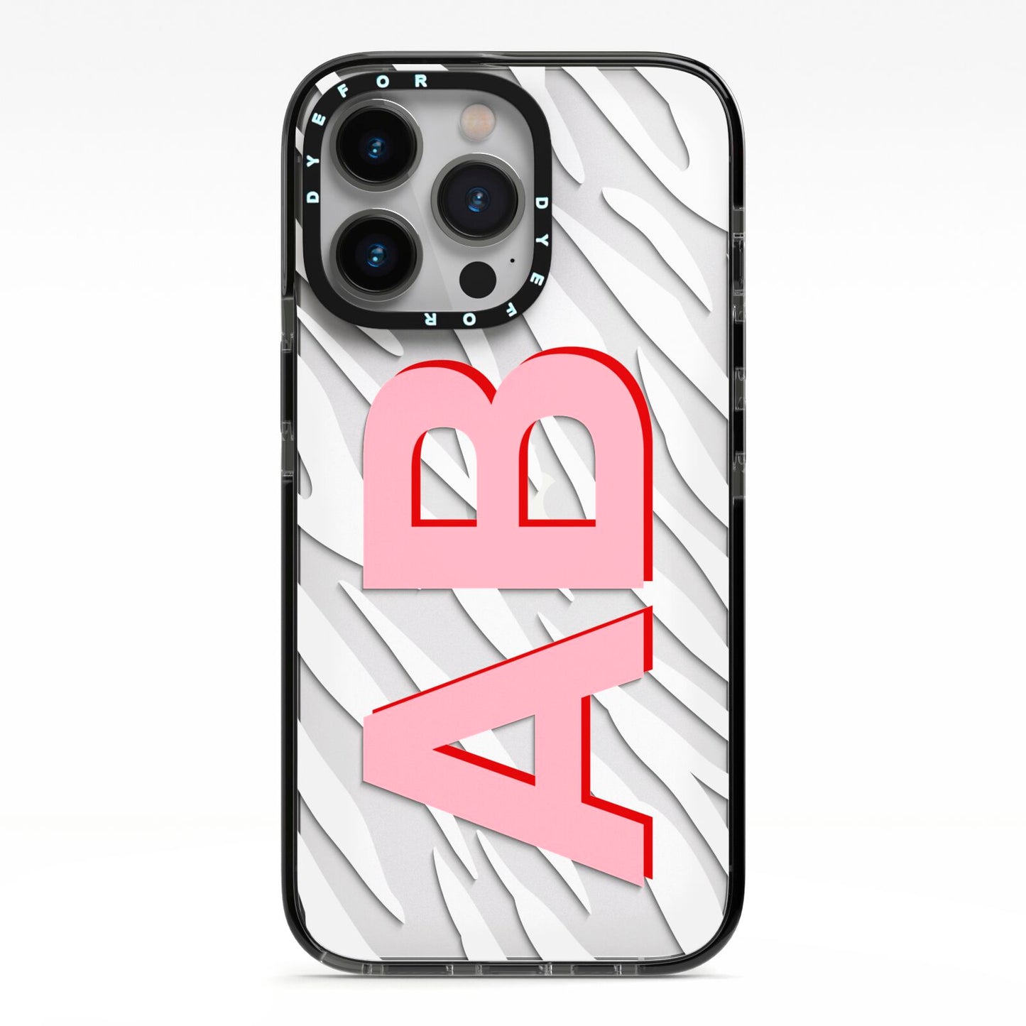 Zebra Initials iPhone 13 Pro Black Impact Case on Silver phone