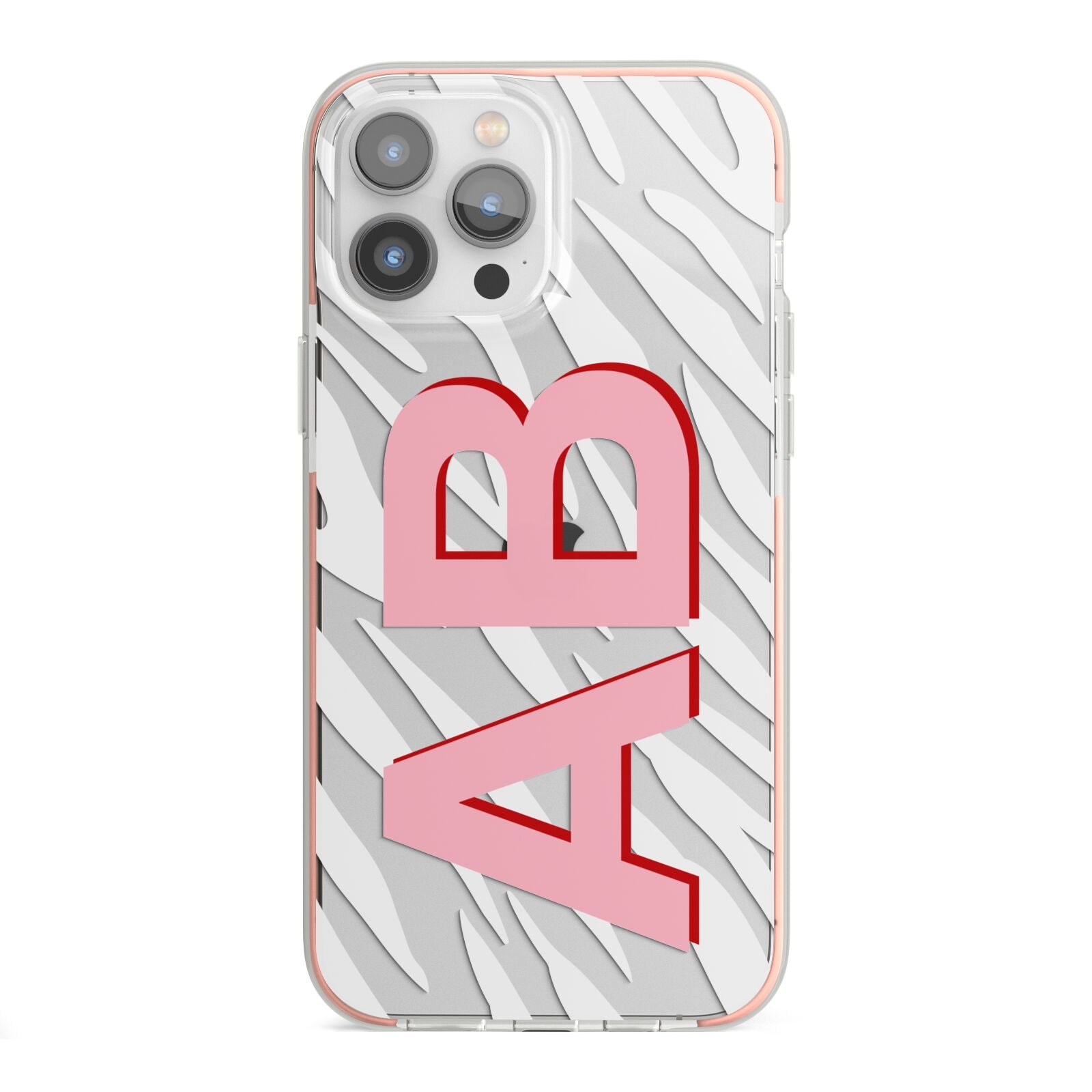 Zebra Initials iPhone 13 Pro Max TPU Impact Case with Pink Edges