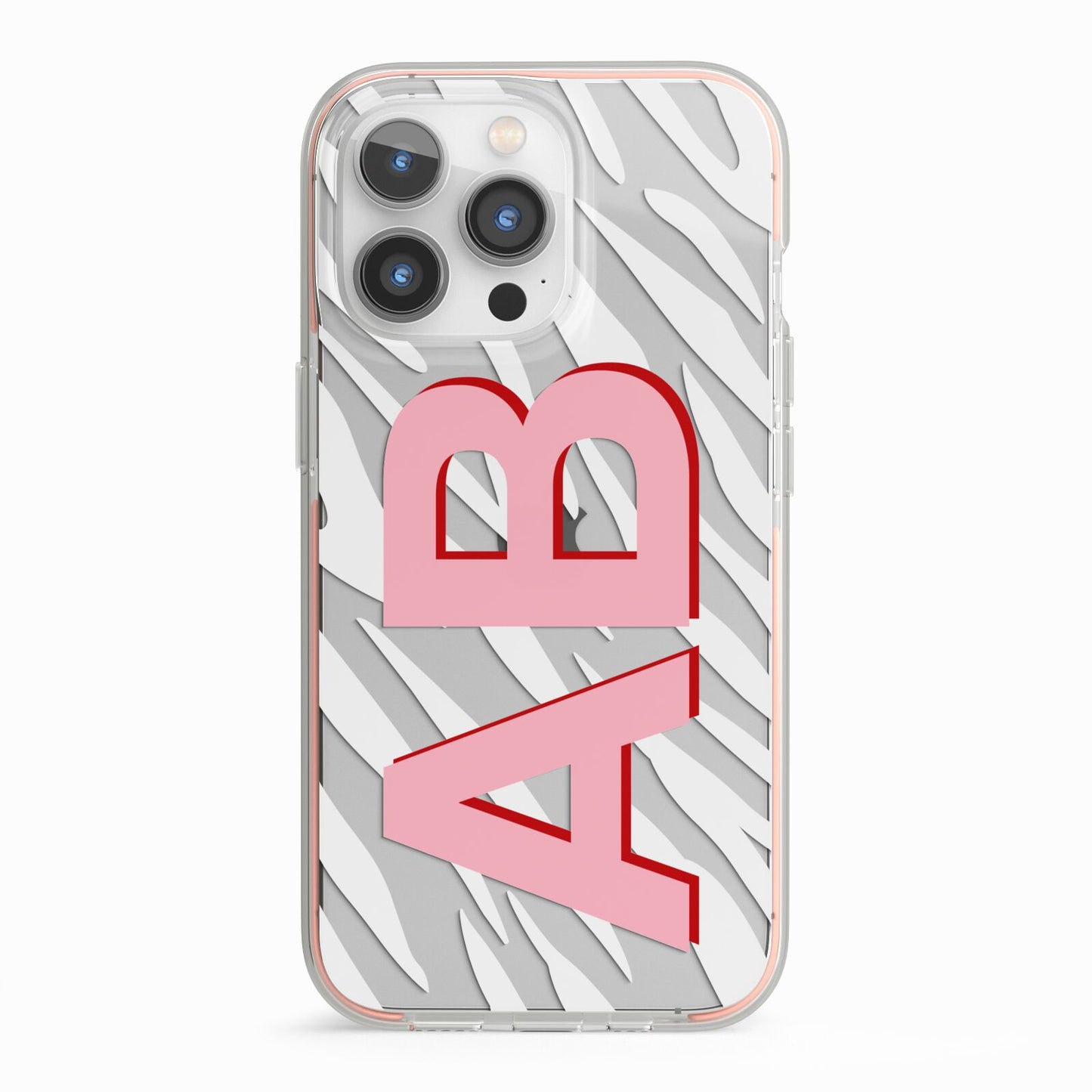 Zebra Initials iPhone 13 Pro TPU Impact Case with Pink Edges