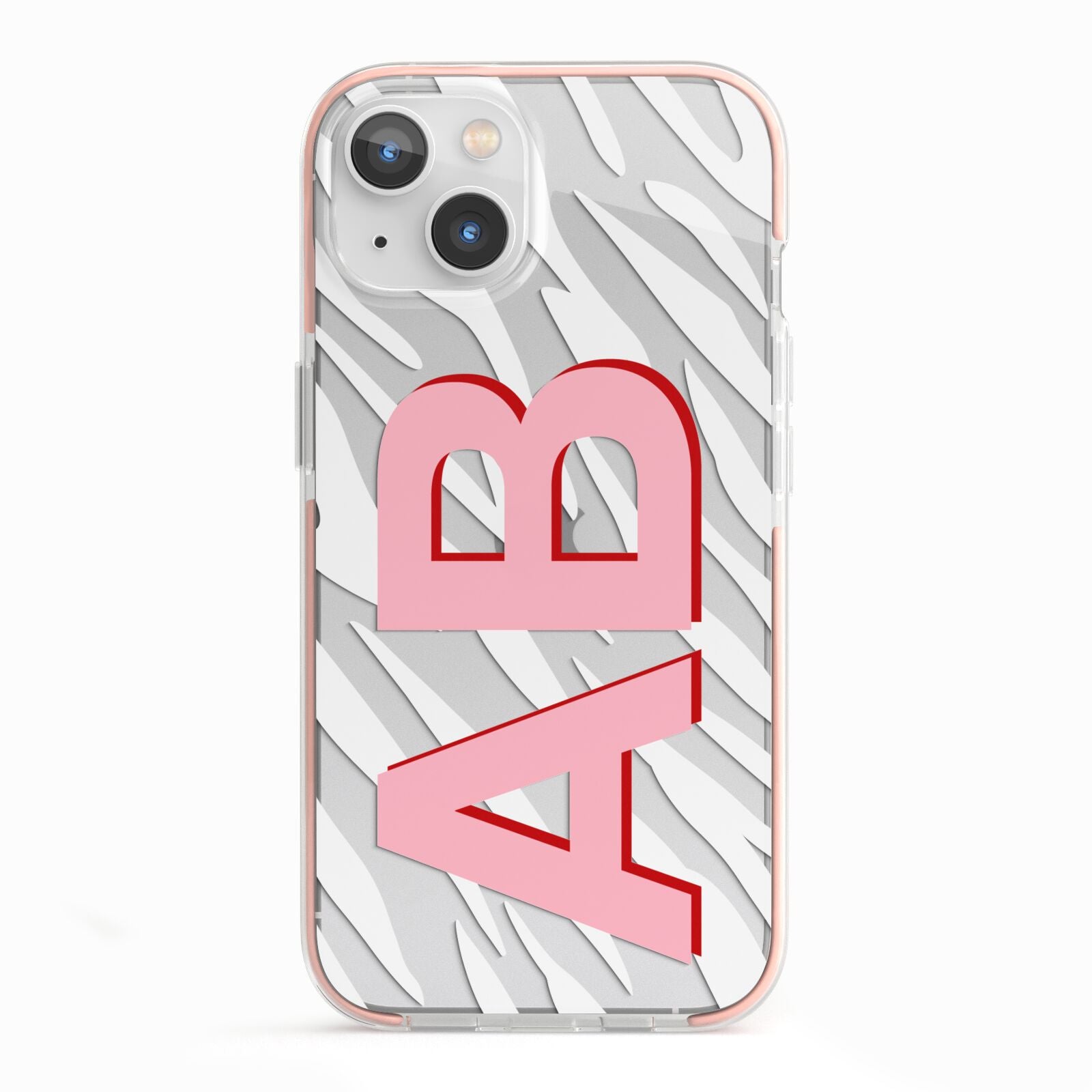 Zebra Initials iPhone 13 TPU Impact Case with Pink Edges