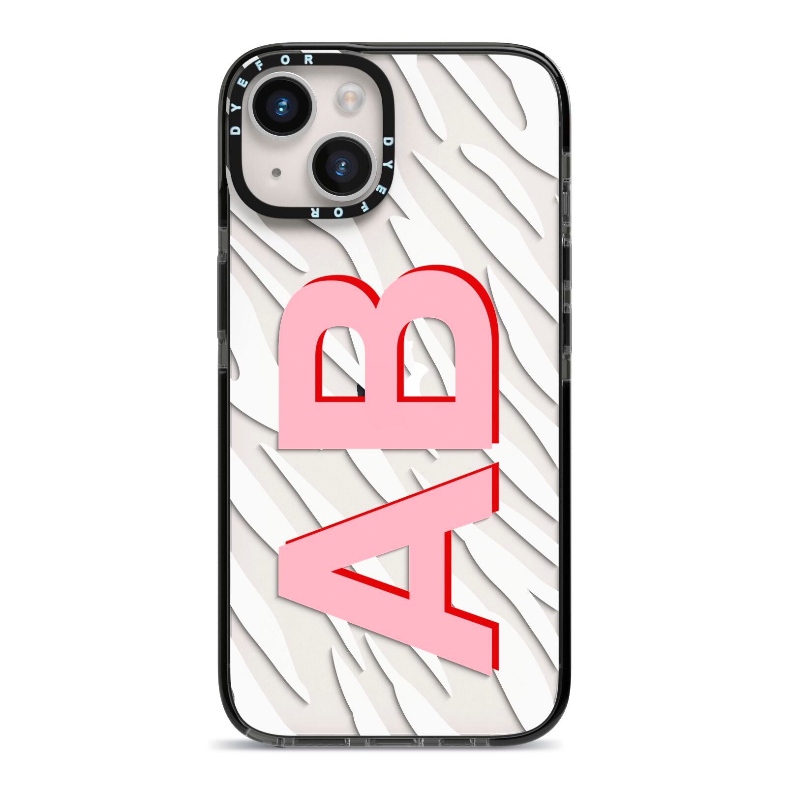 Zebra Initials iPhone 14 Black Impact Case on Silver phone