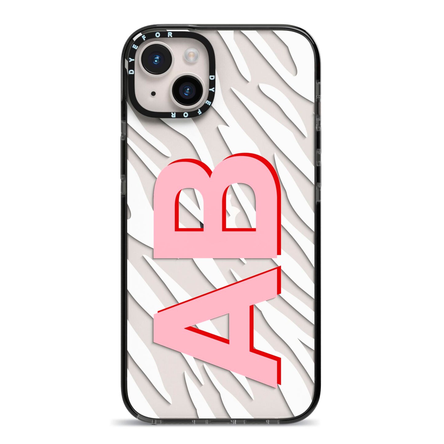 Zebra Initials iPhone 14 Plus Black Impact Case on Silver phone