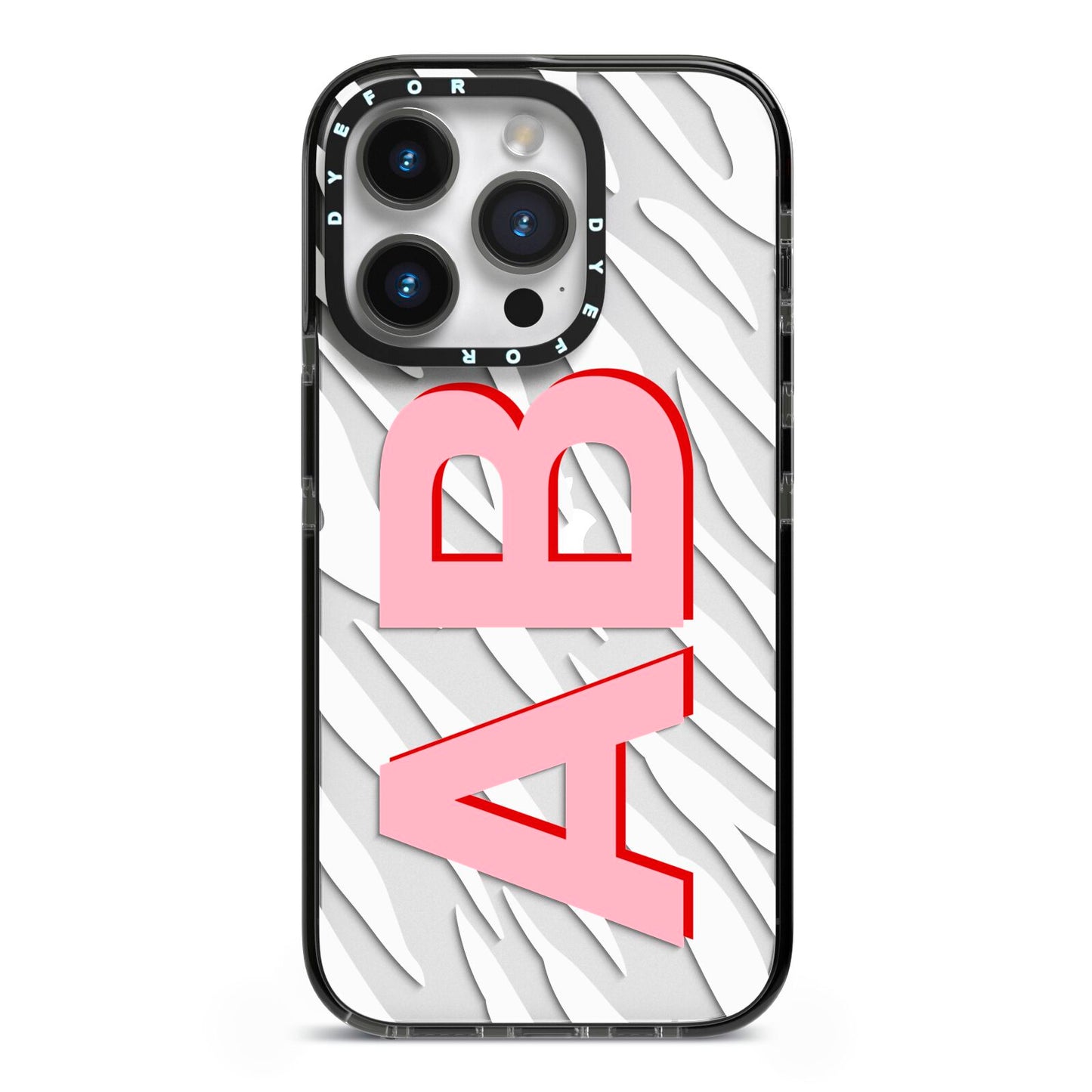 Zebra Initials iPhone 14 Pro Black Impact Case on Silver phone