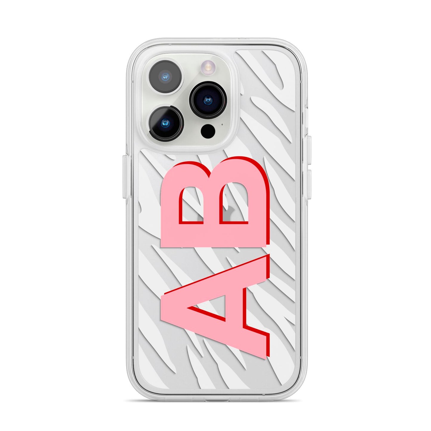 Zebra Initials iPhone 14 Pro Clear Tough Case Silver