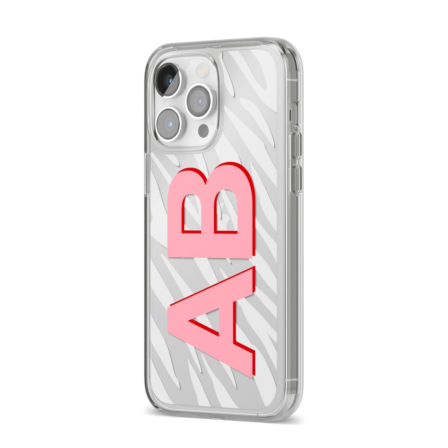 Zebra Initials iPhone 14 Pro Max Clear Tough Case Silver Angled Image