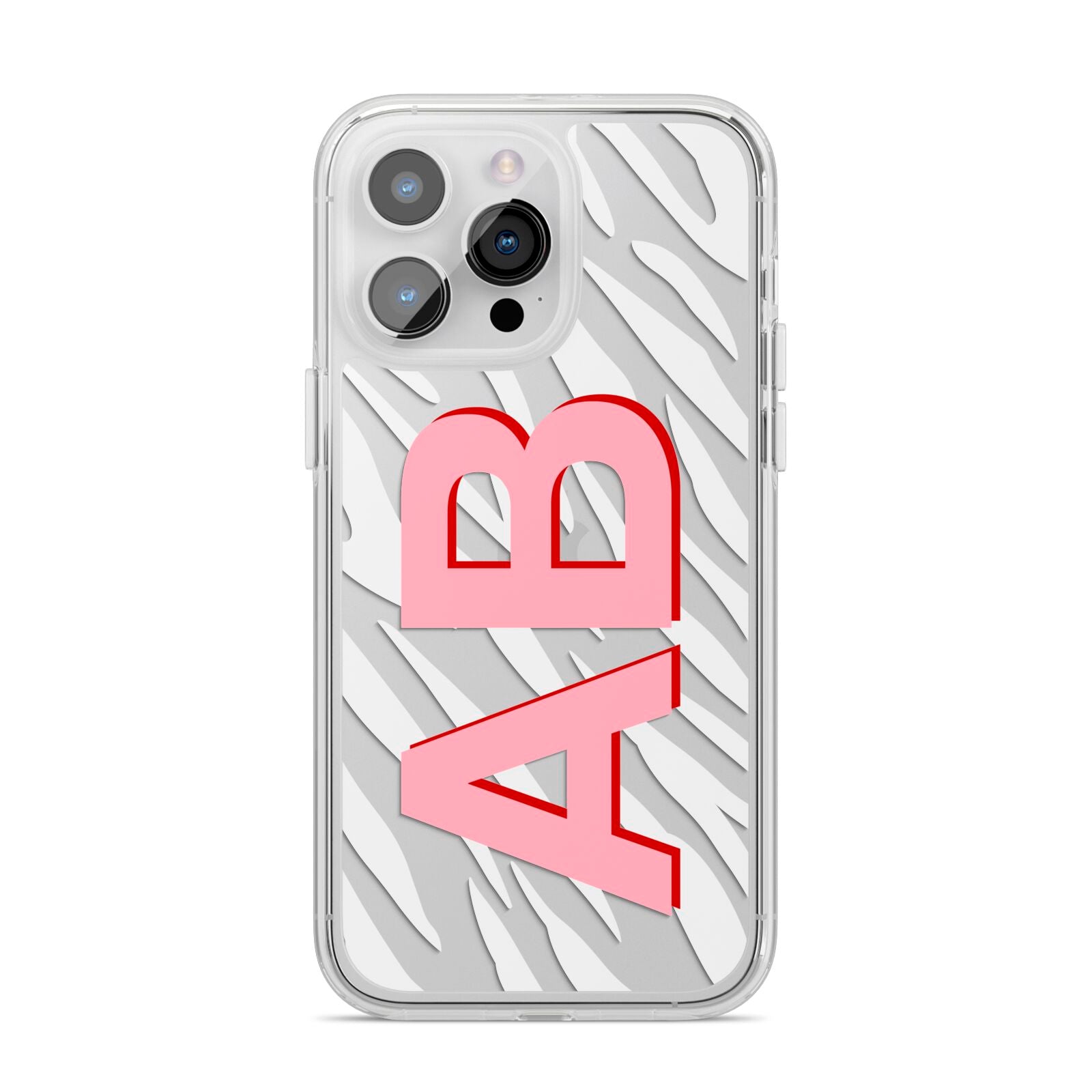 Zebra Initials iPhone 14 Pro Max Clear Tough Case Silver