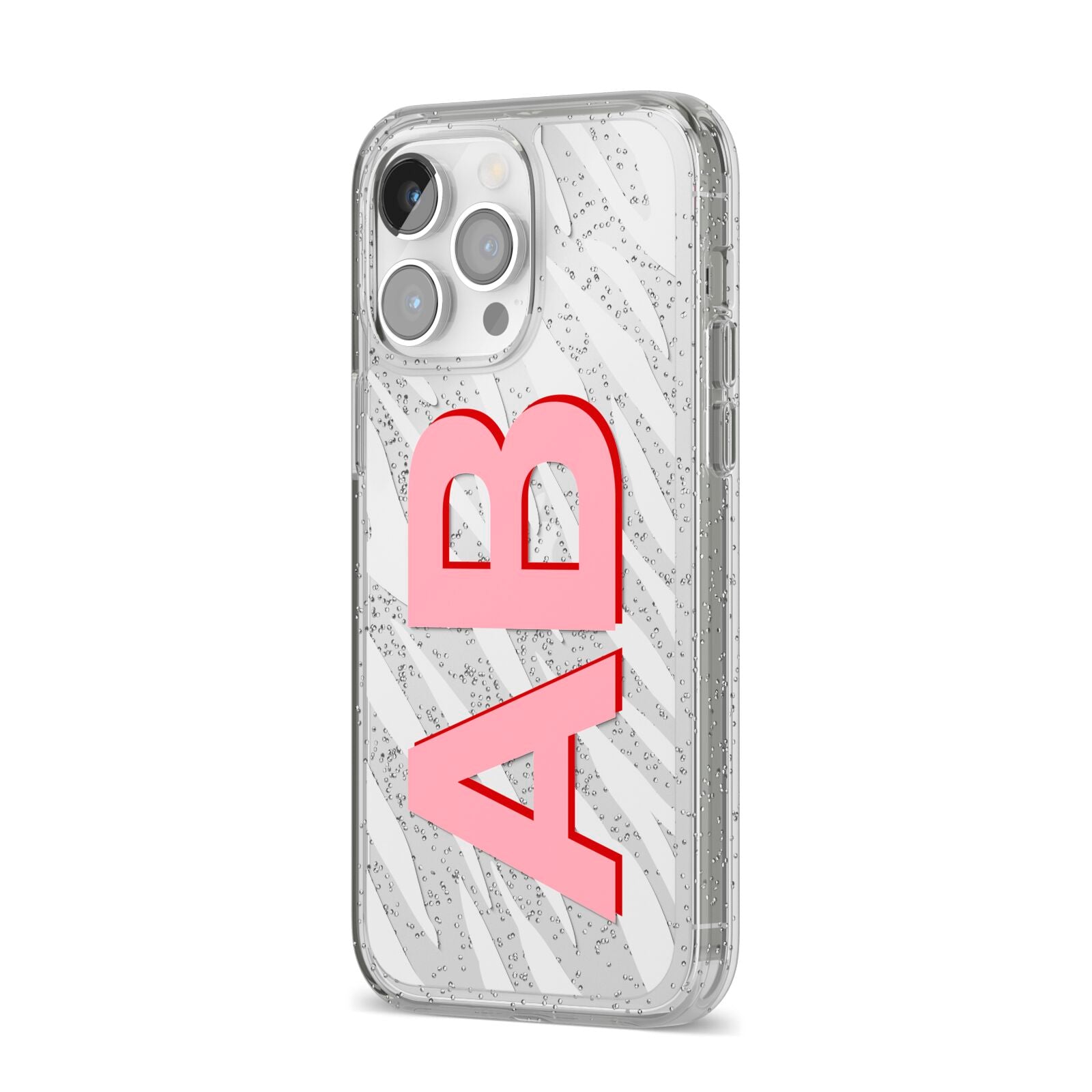 Zebra Initials iPhone 14 Pro Max Glitter Tough Case Silver Angled Image