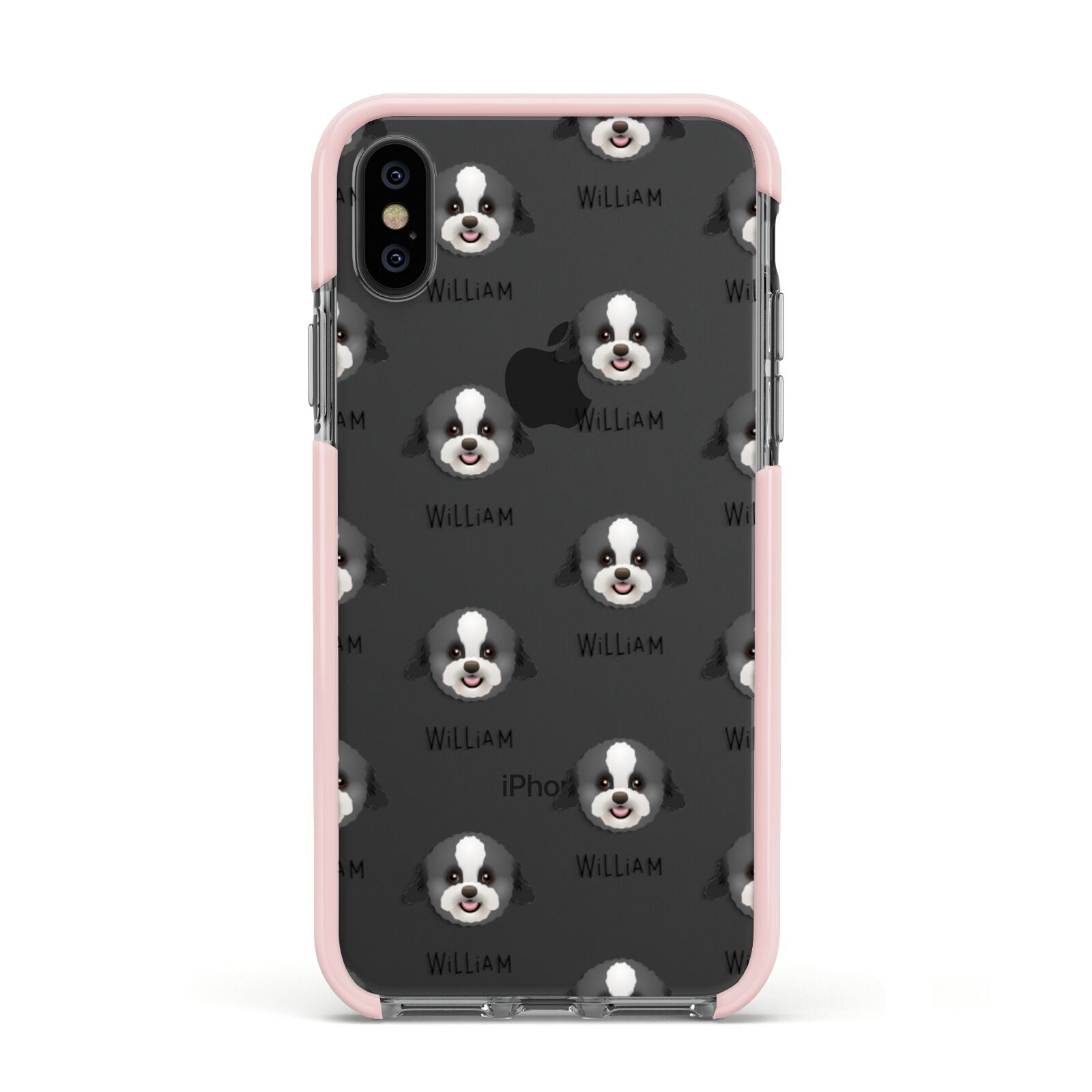 Zuchon Icon with Name Apple iPhone Xs Impact Case Pink Edge on Black Phone