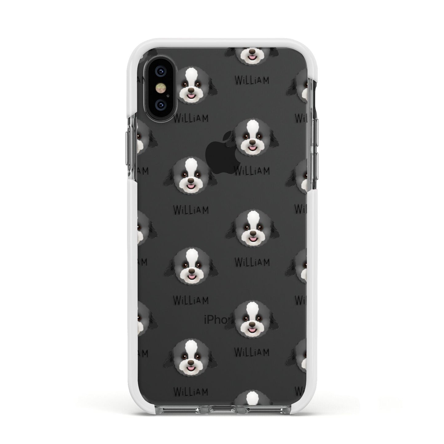 Zuchon Icon with Name Apple iPhone Xs Impact Case White Edge on Black Phone