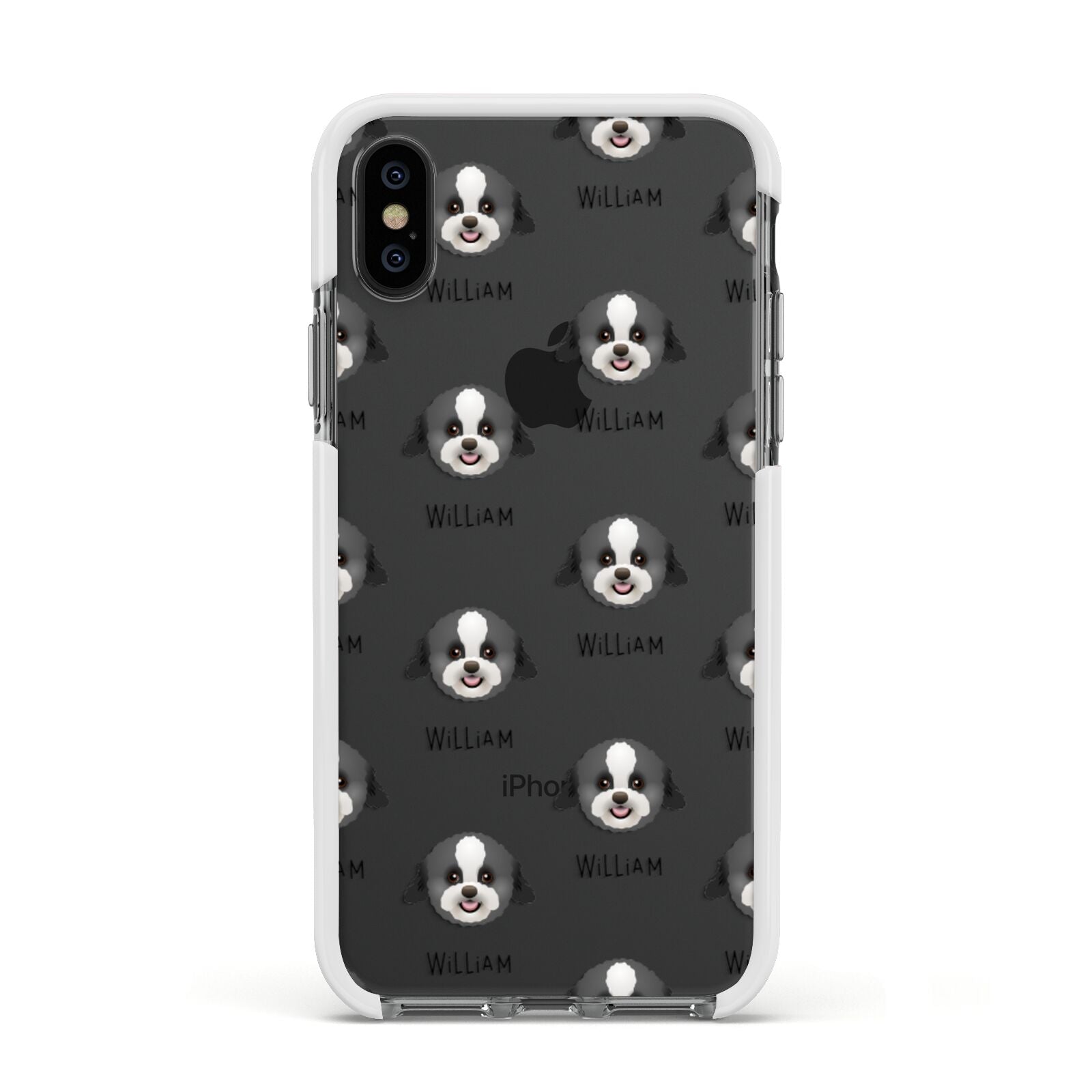 Zuchon Icon with Name Apple iPhone Xs Impact Case White Edge on Black Phone