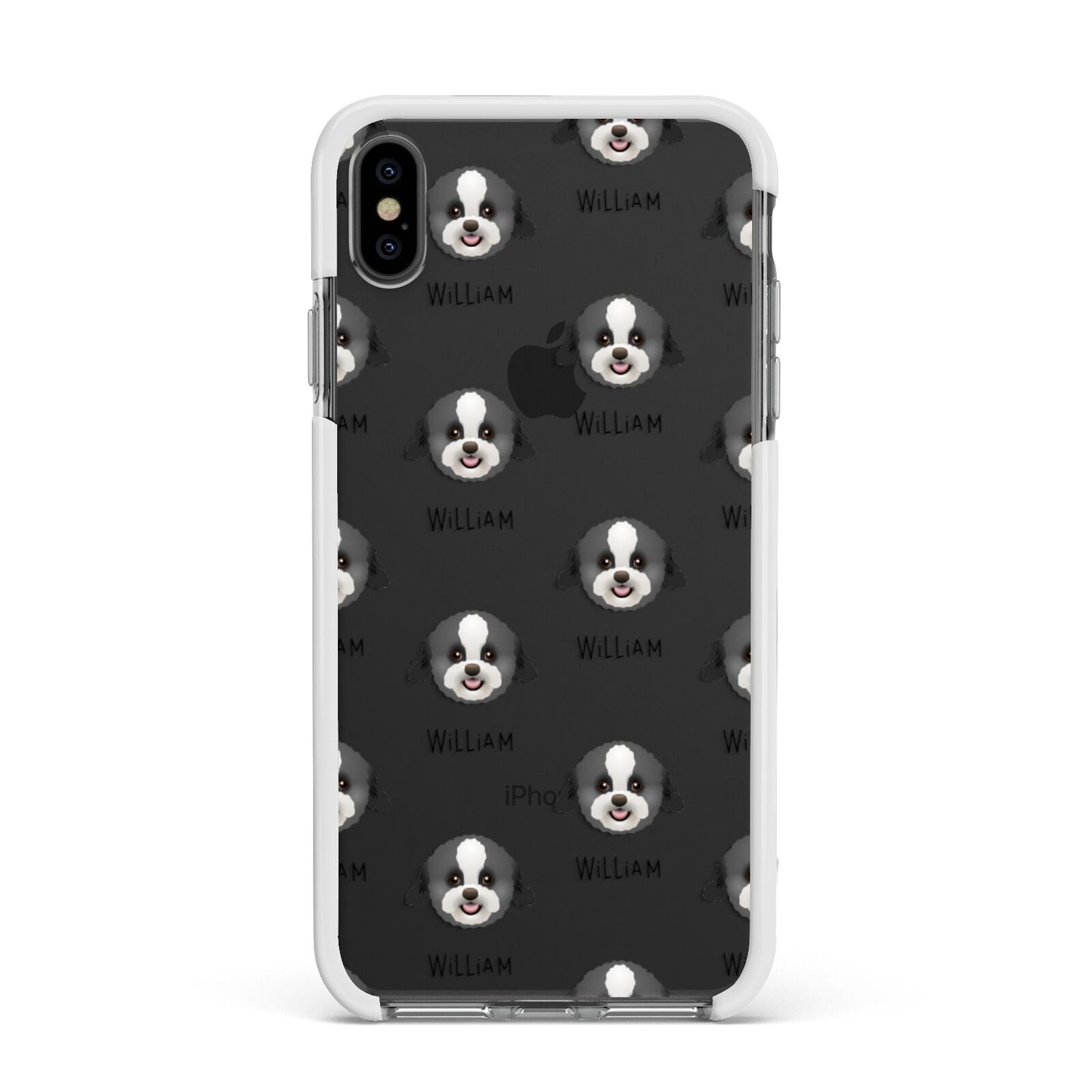 Zuchon Icon with Name Apple iPhone Xs Max Impact Case White Edge on Black Phone