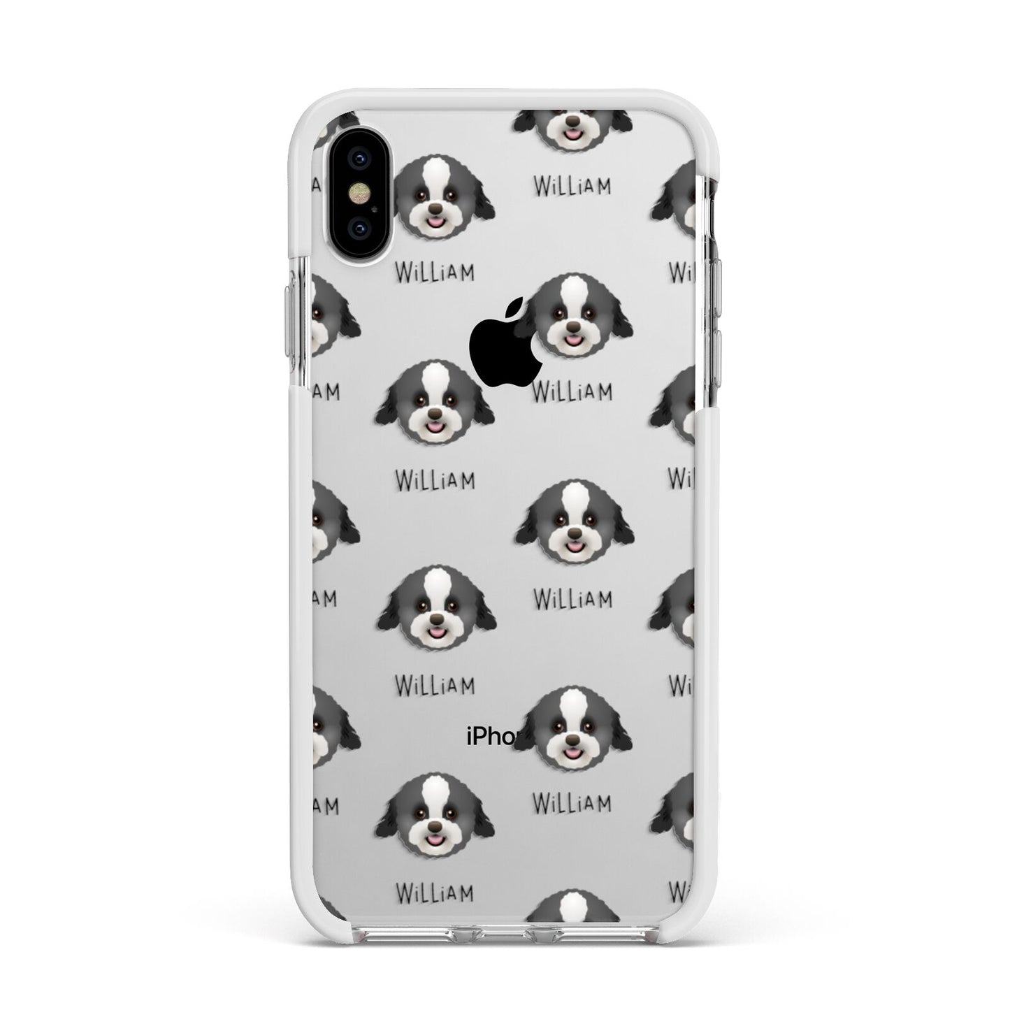 Zuchon Icon with Name Apple iPhone Xs Max Impact Case White Edge on Silver Phone