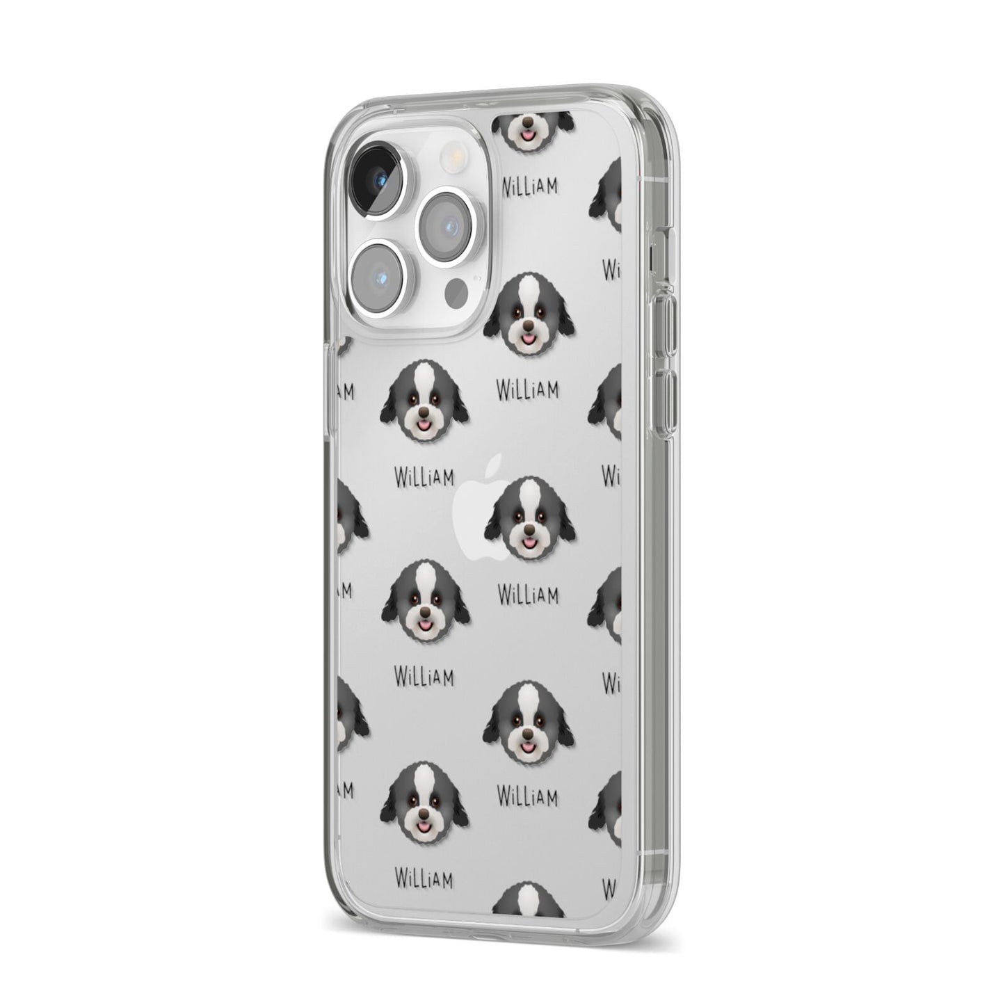 Zuchon Icon with Name iPhone 14 Pro Max Clear Tough Case Silver Angled Image