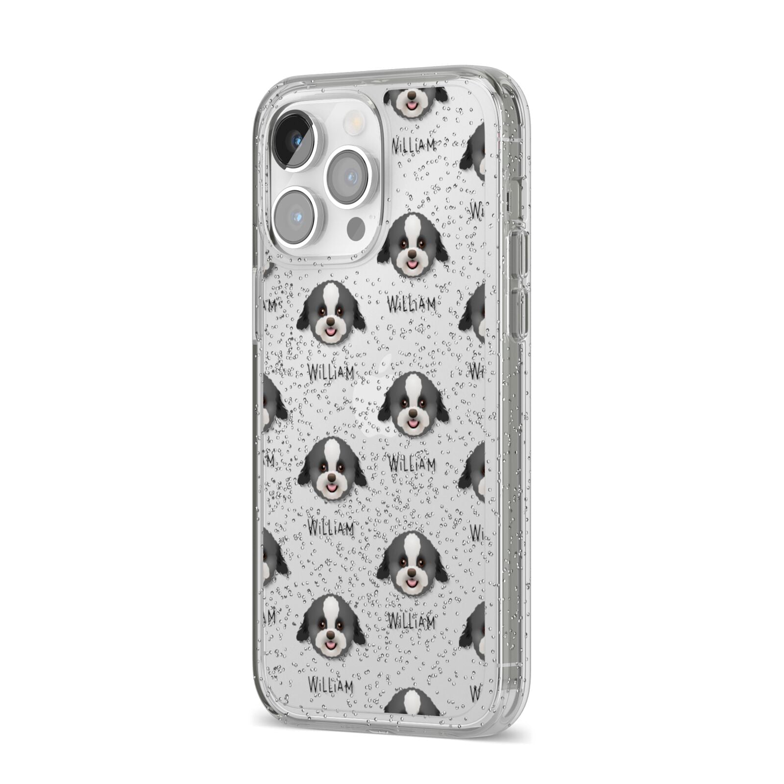 Zuchon Icon with Name iPhone 14 Pro Max Glitter Tough Case Silver Angled Image